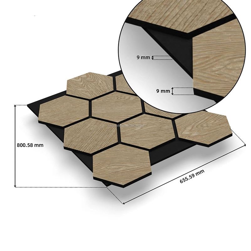 Hexagon Wood Acoustic Wall Panels – Sound-Absorbing Decorative Wooden Panelling with Felt Back – Easy DIY Installation Set of 4 (65.5cm x 80 cm x 2cm)