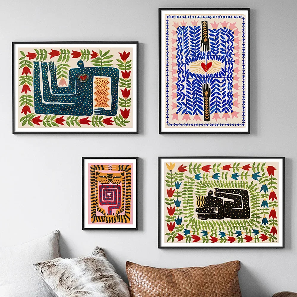 Colorful Abstract Boho Wall Art – Black Tiger Canvas Print