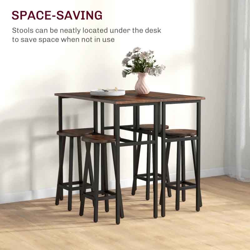 Industrial Dining Set with 4 Stools & 2 Tables – Brown | Modern Space-Saving Dining Furniture UK