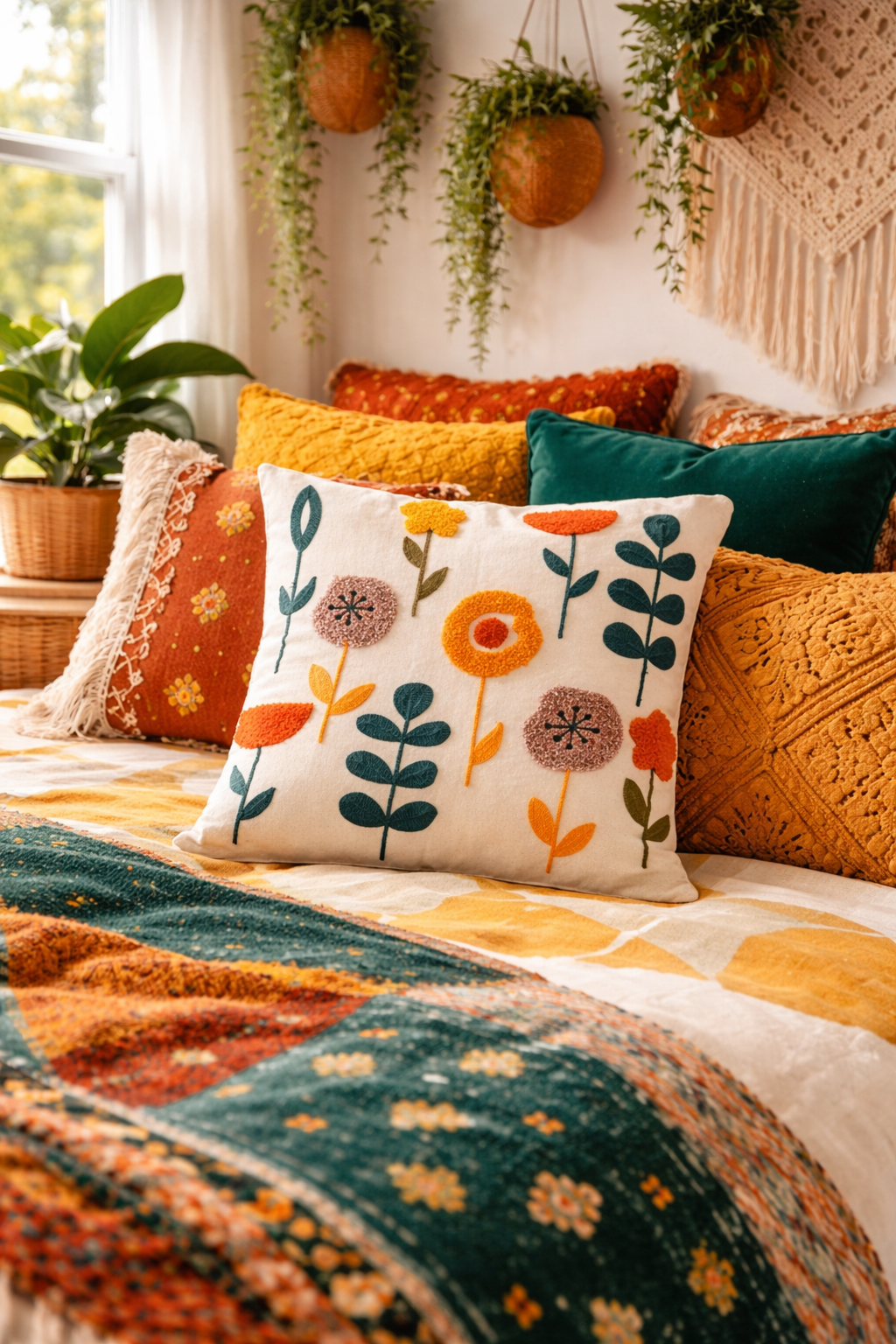 Vintage Floral Embroidered Pillowcase