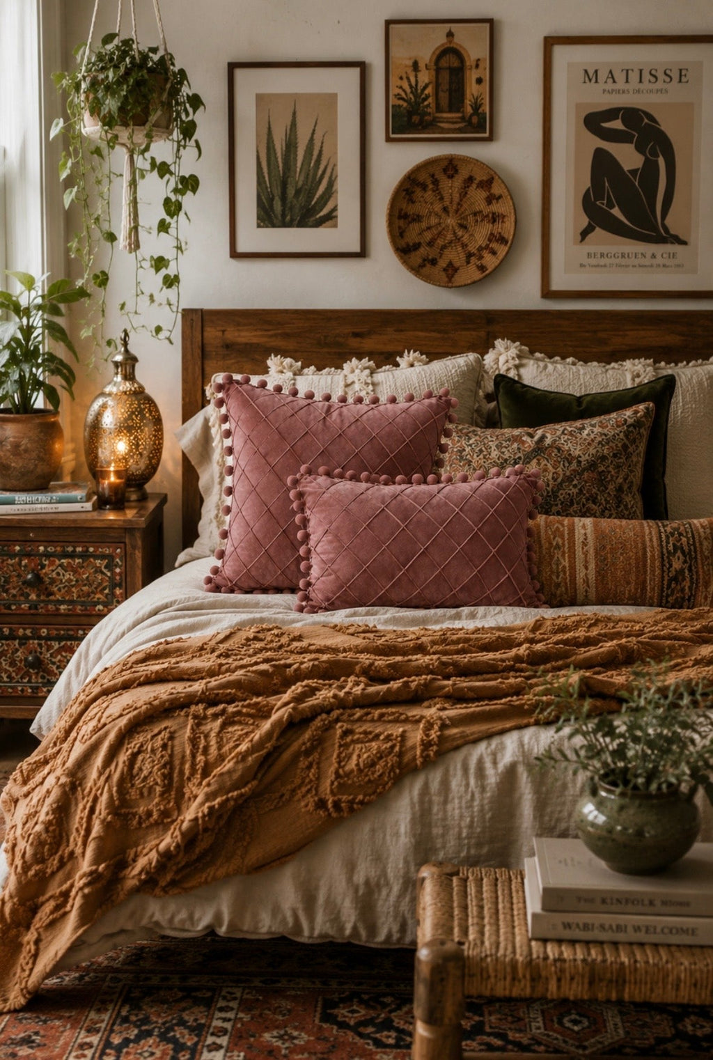 Velvet Crisscross Throw Pillow Cover with Pompoms – Boho Home Decor Accent
