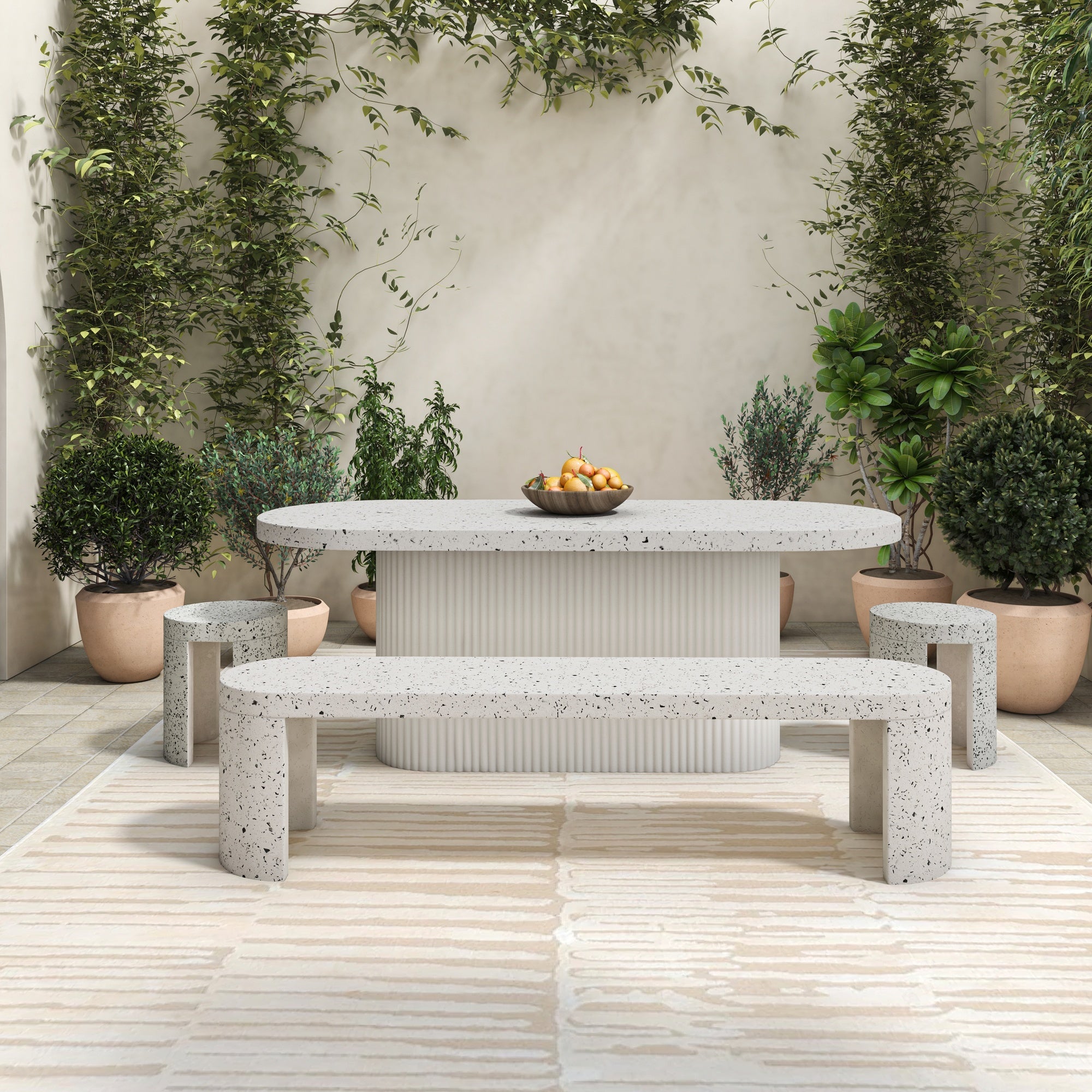 Moe's Home Lyon Outdoor Bench White Terrazzo