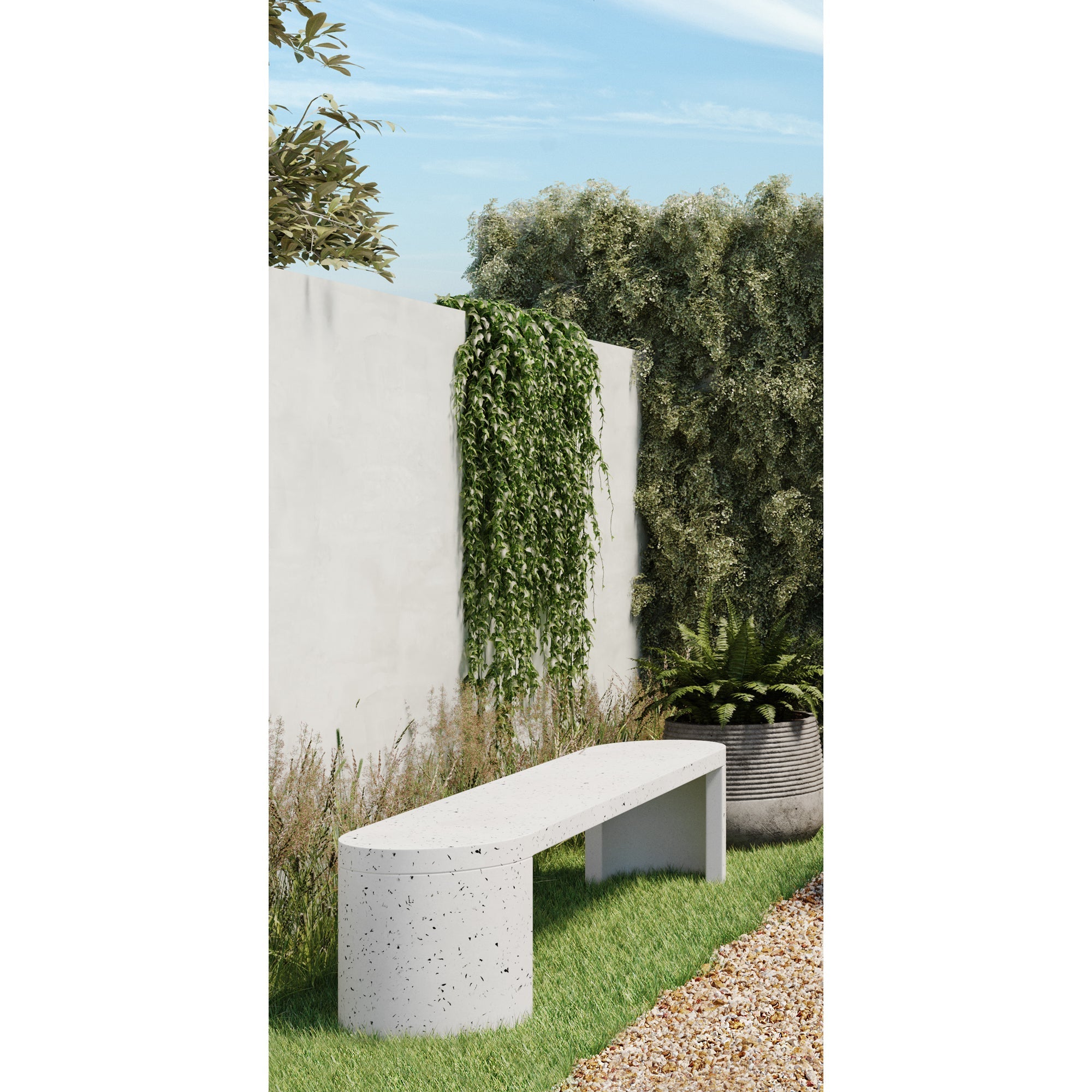 Moe's Home Lyon Outdoor Bench White Terrazzo