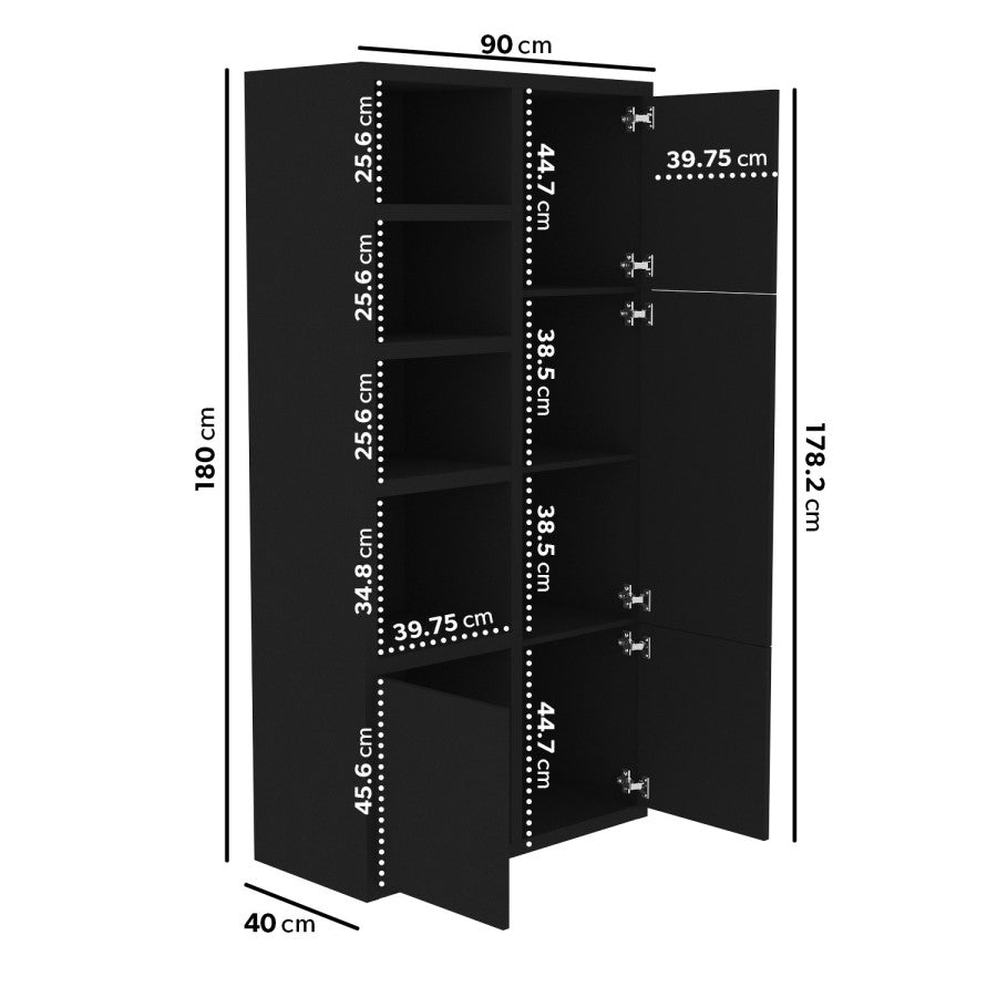 Tall Black Wooden Office Cupboard Modern Storage Cabinet for Home & Workplace UK