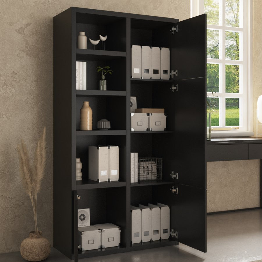 Tall Black Wooden Office Cupboard Modern Storage Cabinet for Home & Workplace UK