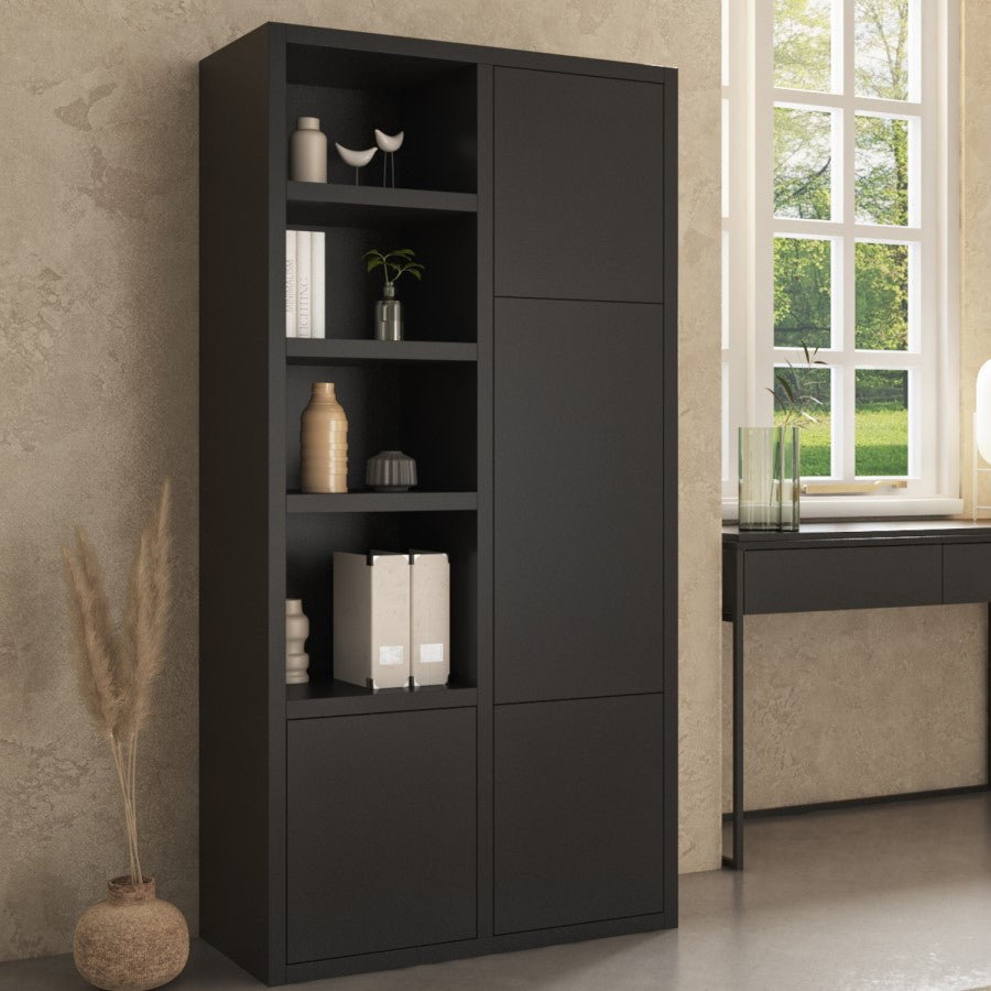 Tall Black Wooden Office Cupboard Modern Storage Cabinet for Home & Workplace UK