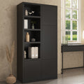 Tall Black Wooden Office Cupboard Modern Storage Cabinet for Home & Workplace UK