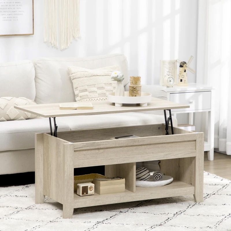 Lift Top Coffee Table with Storage – Brown Wooden Modern Living Room Table UK