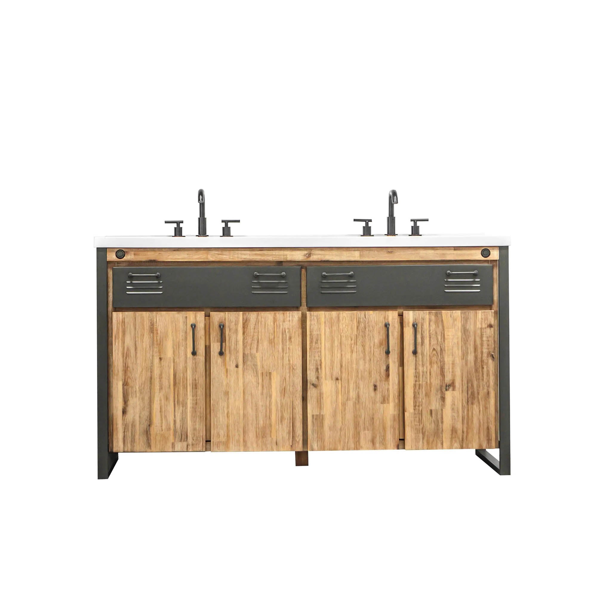 LH Home Irondale Vanity Width 61" in Solid Acacia Wood and Metal with White Basin