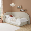 Cream Single Bed Frame with Storage Drawers & Curved Upholstered Headboard – Reagan