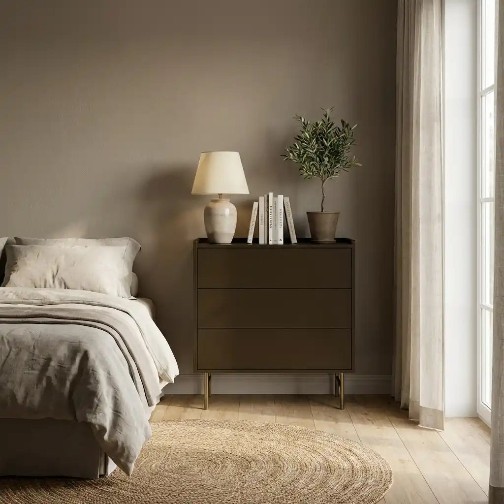 Modern 3 Drawer Chest – Khaki Bedroom Storage Cabinet