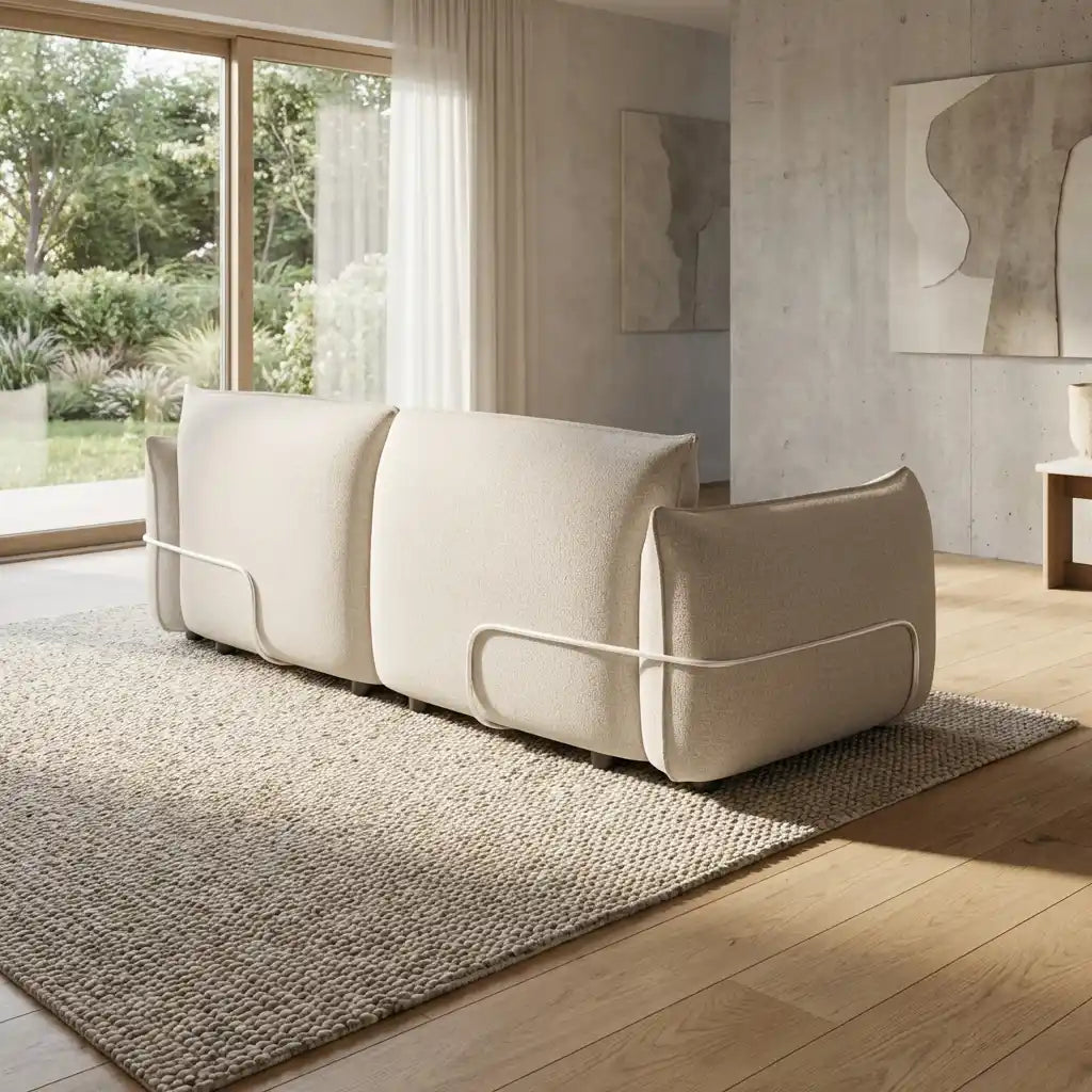 Beige Chenille 3 Seater Sofa – Soft Cloud Comfort Fabric Design