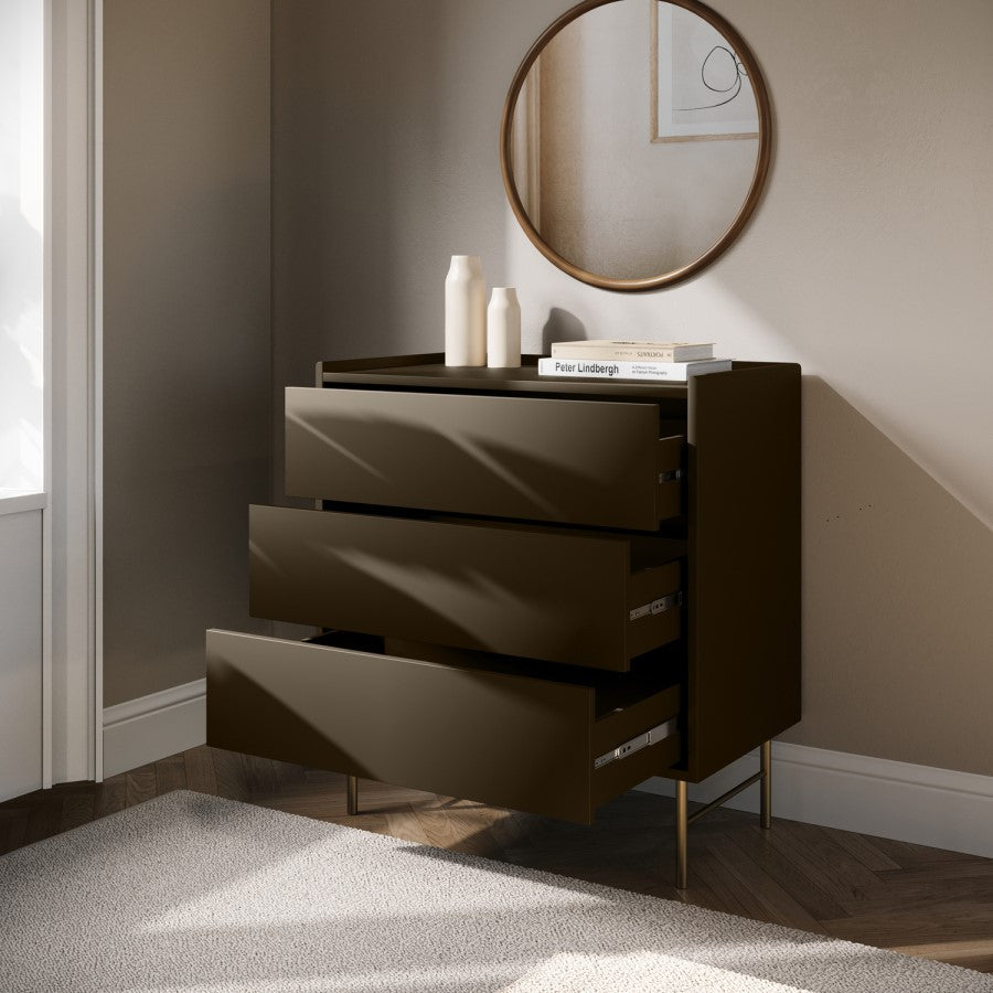 Modern 3 Drawer Chest – Khaki Bedroom Storage Cabinet