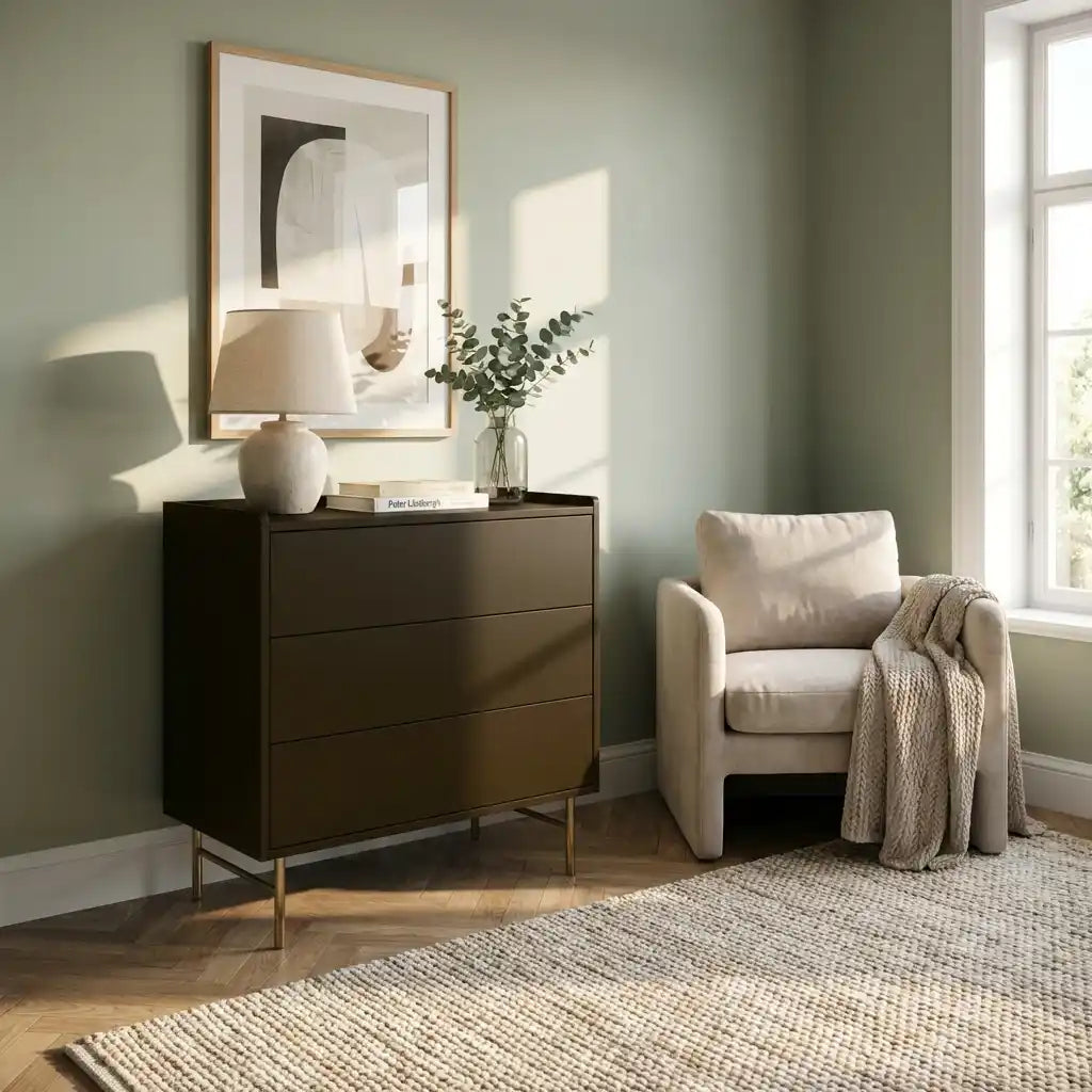 Modern 3 Drawer Chest – Khaki Bedroom Storage Cabinet