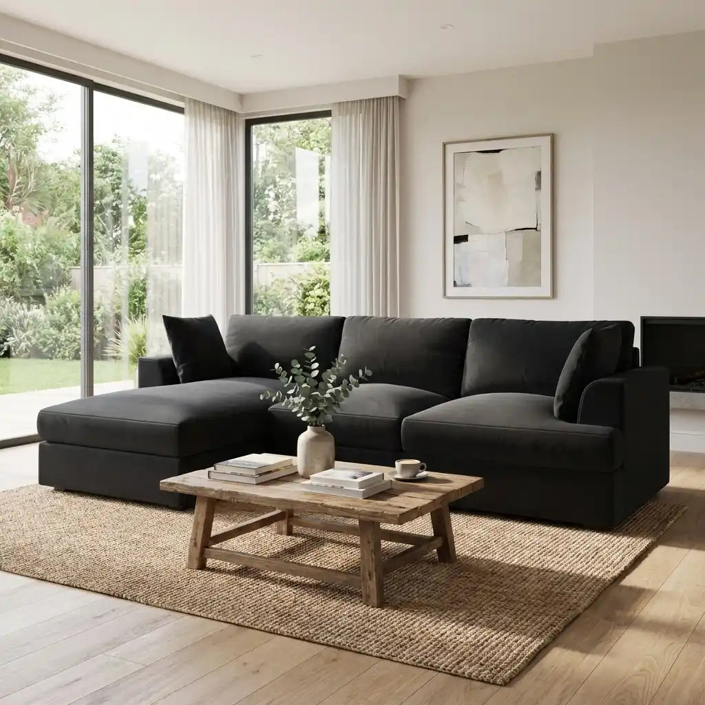 Dark Grey Velvet 4 Seater Left Hand Chaise Corner Sofa