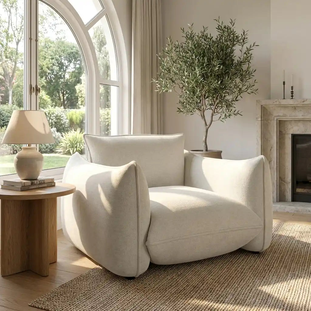 Beige Chenille Cloud Armchair – Soft, Comfortable Fabric Chair