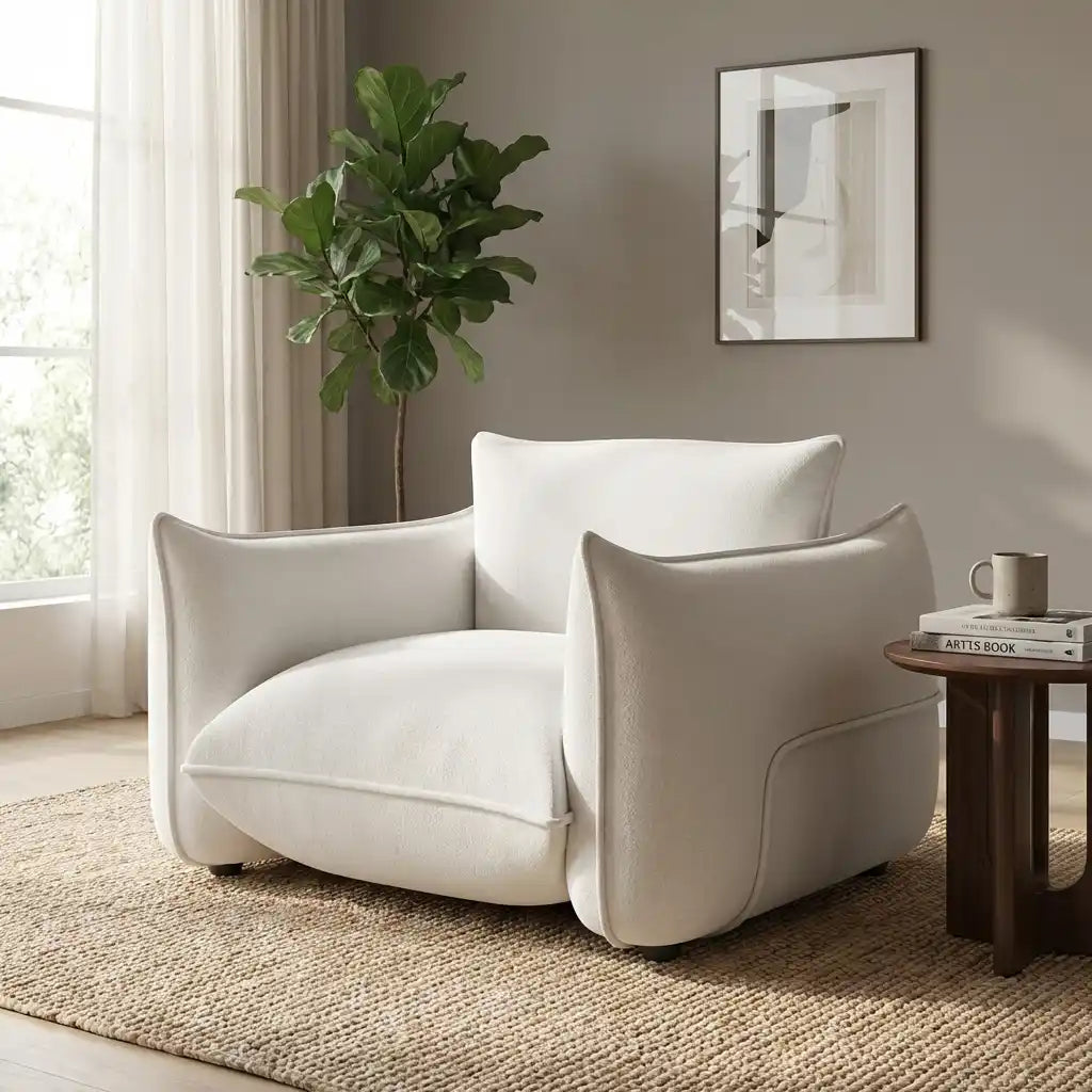 Beige Chenille Cloud Armchair – Soft, Comfortable Fabric Chair