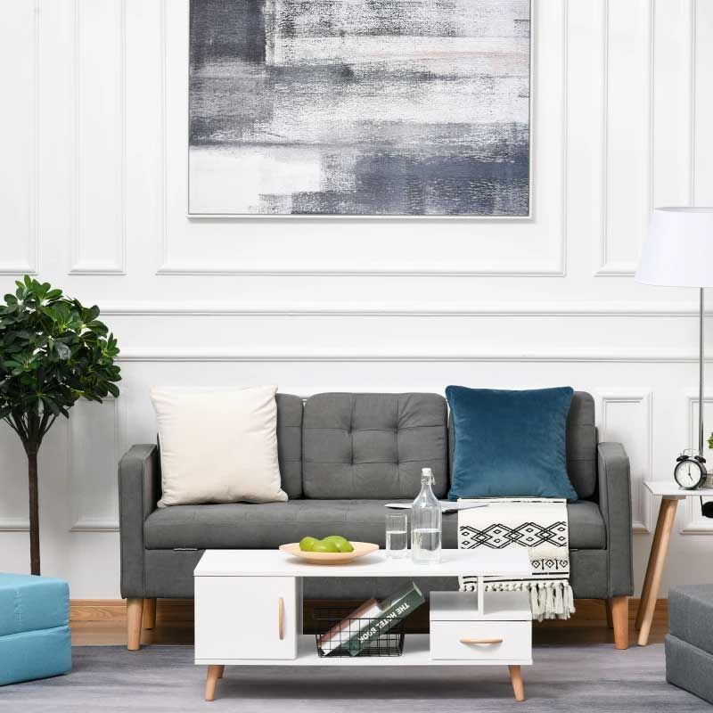 Modern Grey 3 Seater Sofa with Button Tufted Design & Hidden Storage – Space Saving Living Room Furniture UK