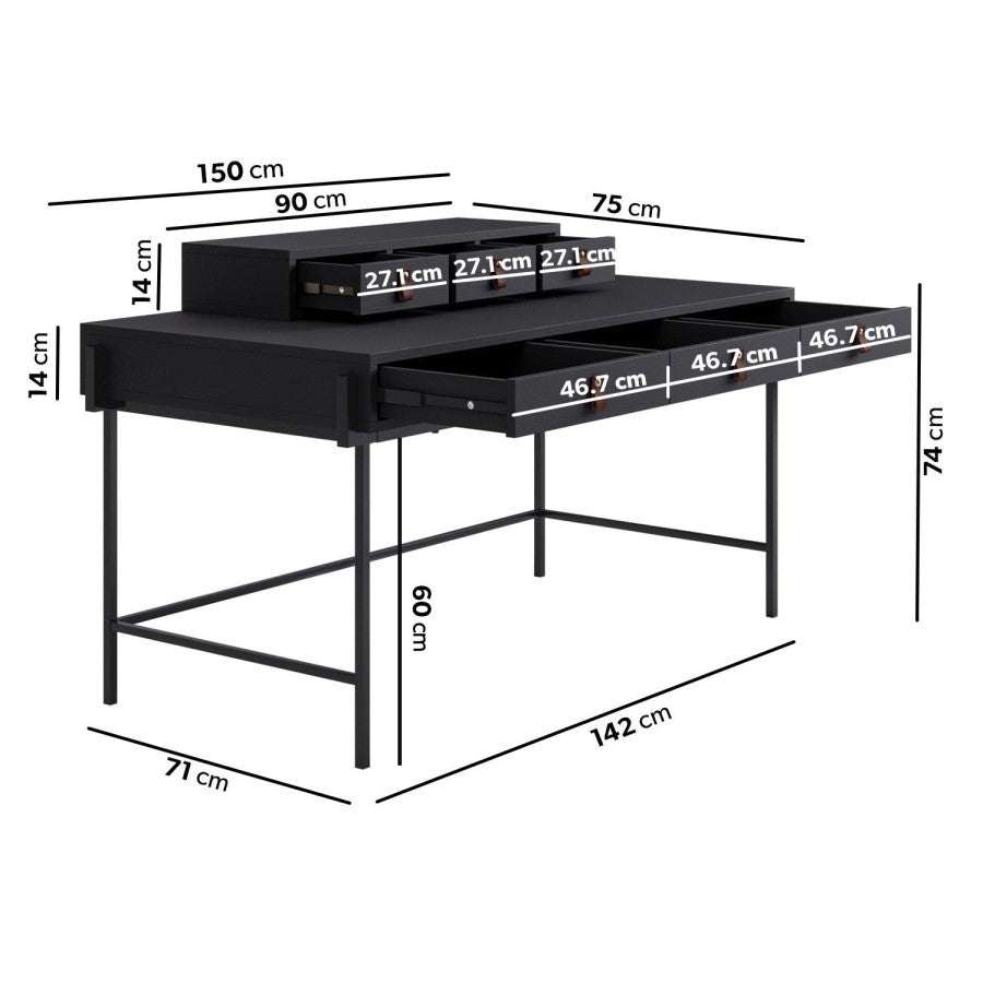 Black Wood Desk with Drawers – Modern Computer Desk for Home Office & Study