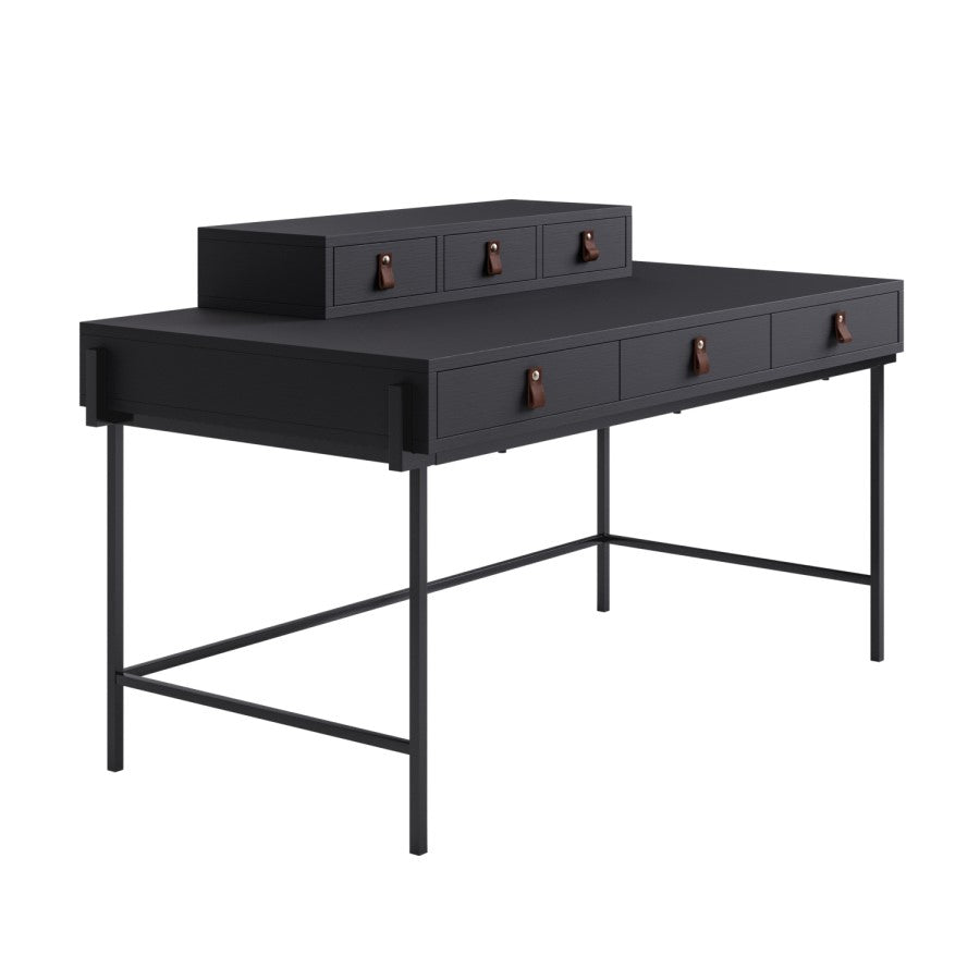 Black Wood Desk with Drawers – Modern Computer Desk for Home Office & Study