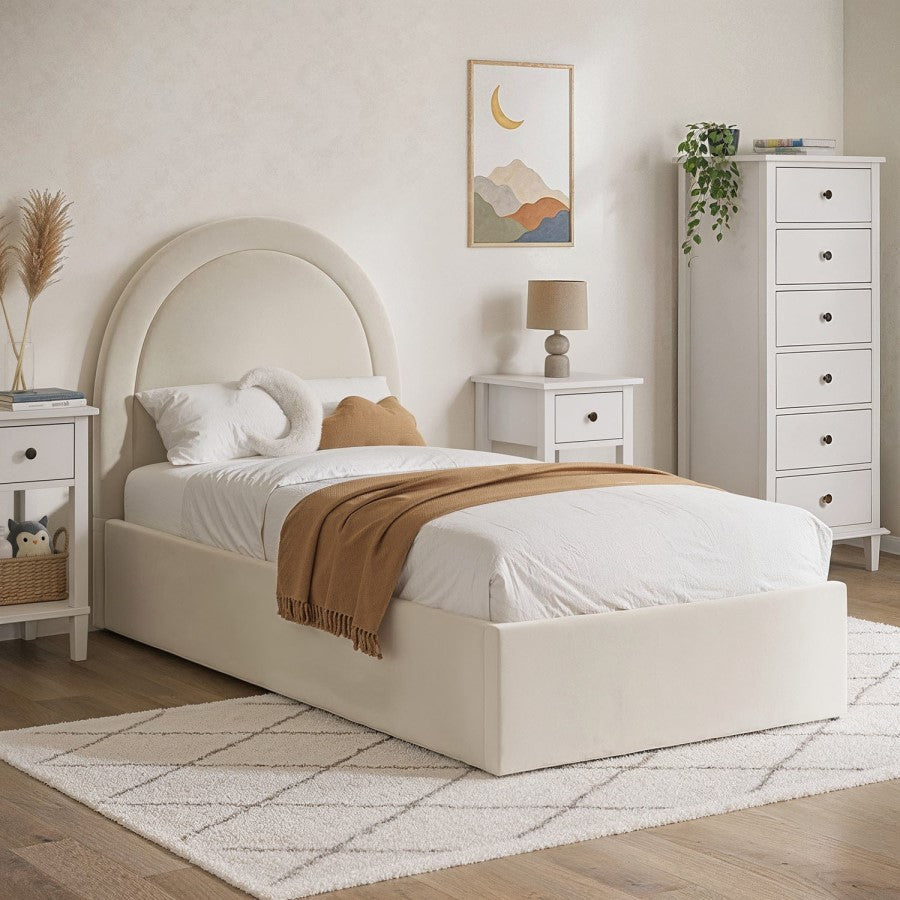 Velvet Single Side Lift Ottoman Bed with Curved Headboard Space-Saving Storage Bed UK
