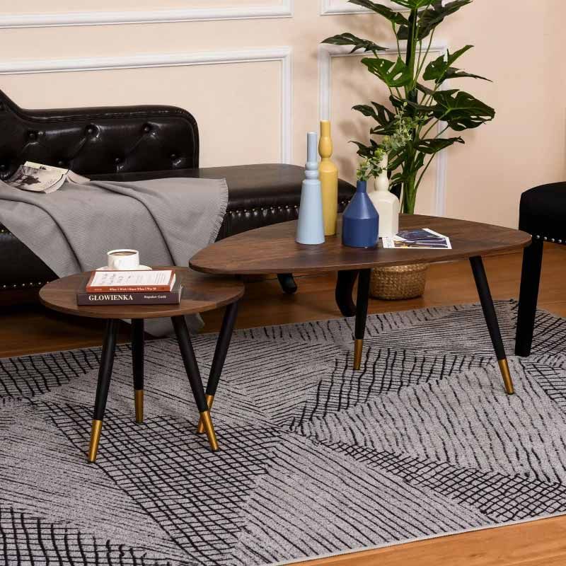 Nesting Occasional Side Tables Set of 2 – Walnut Wooden Tables for Living Room UK