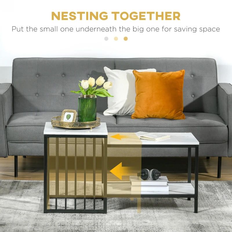 Nesting Coffee Tables Set of 2  Modern White & Black Living Room Tables UK