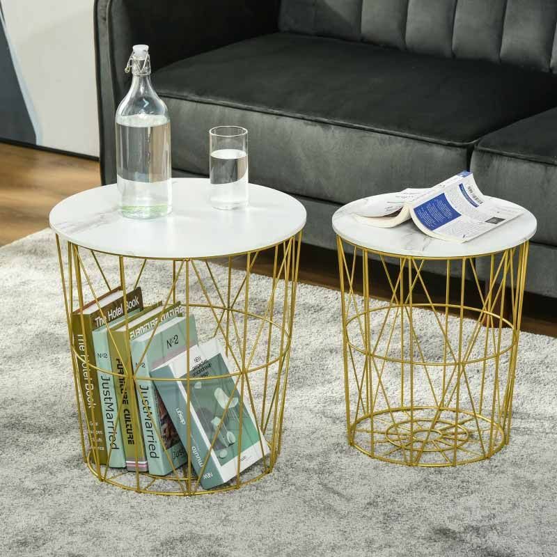 Nesting Side Tables Set of 2 – White Tables with Steel Frame & Removable Top
