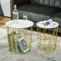 Nesting Side Tables Set of 2 – White Tables with Steel Frame & Removable Top