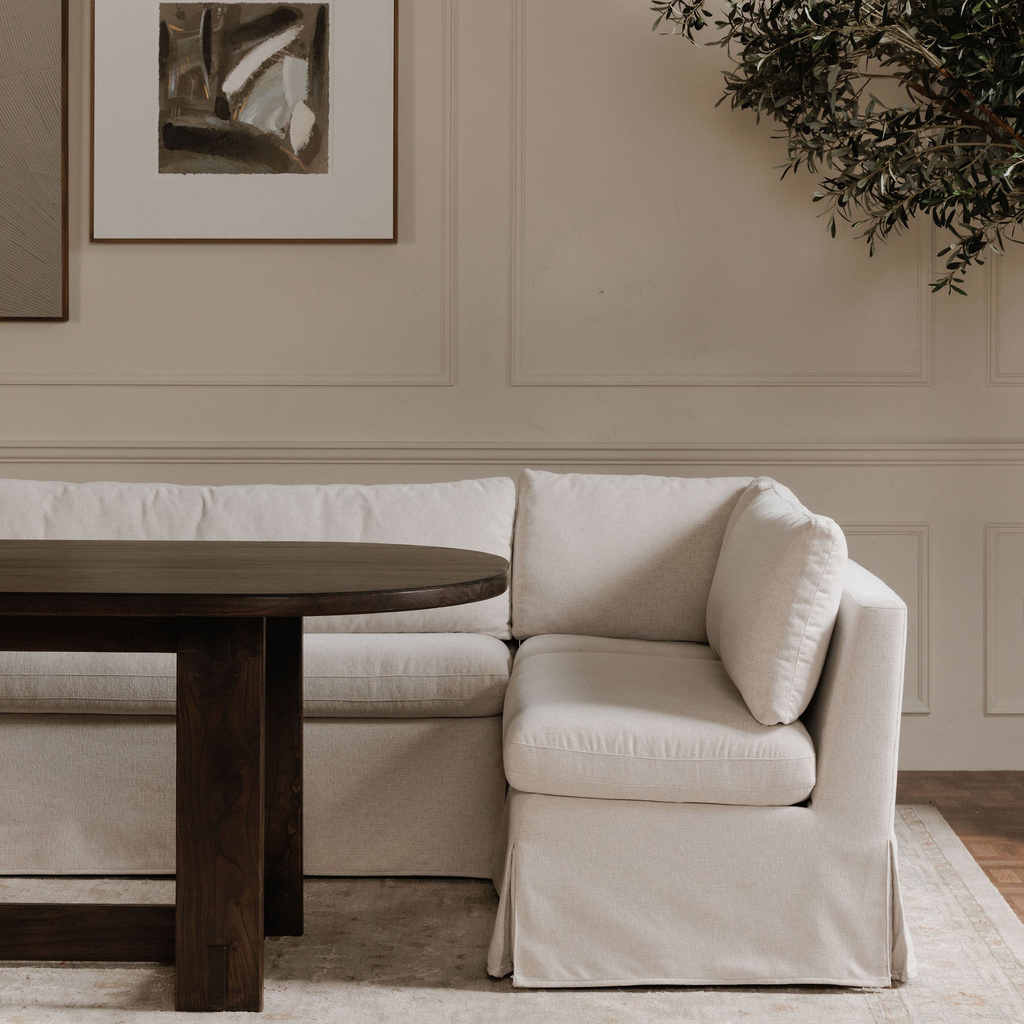 Moe's Home Fable Slipcover Dining Bench Beige