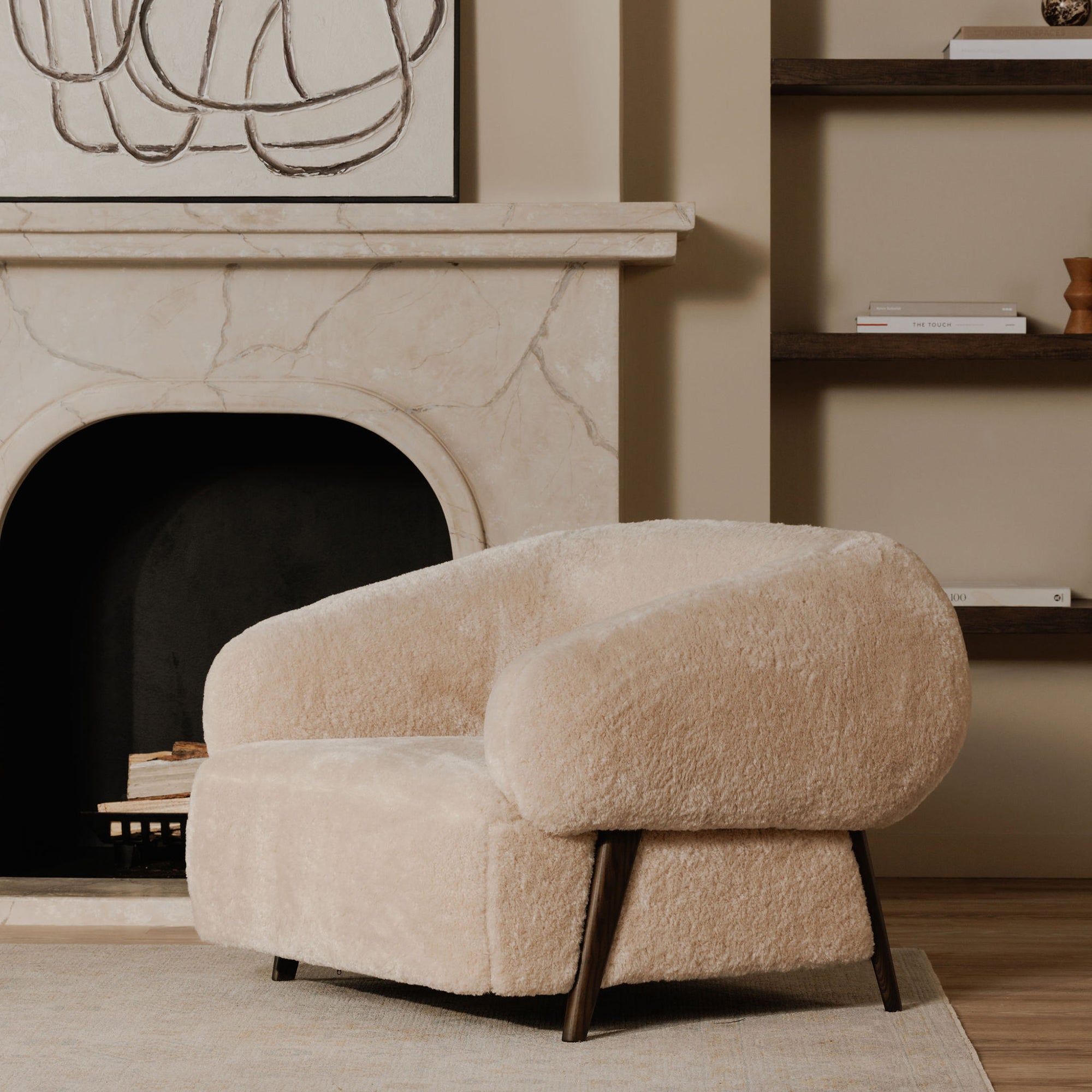 Moe's Home Devlin Lounge Chair Cream Faux Fur