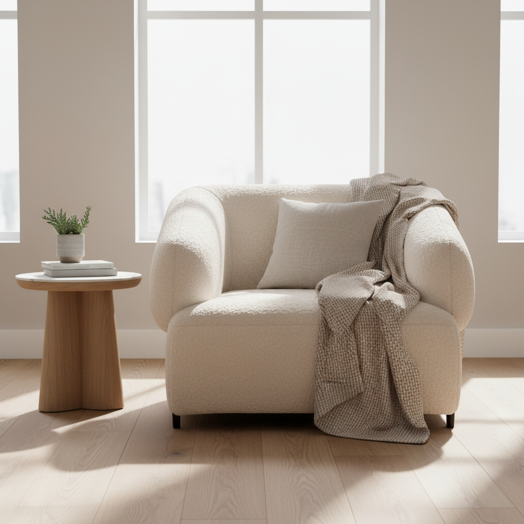 Moe's Home Devlin Lounge Chair Cream Faux Fur