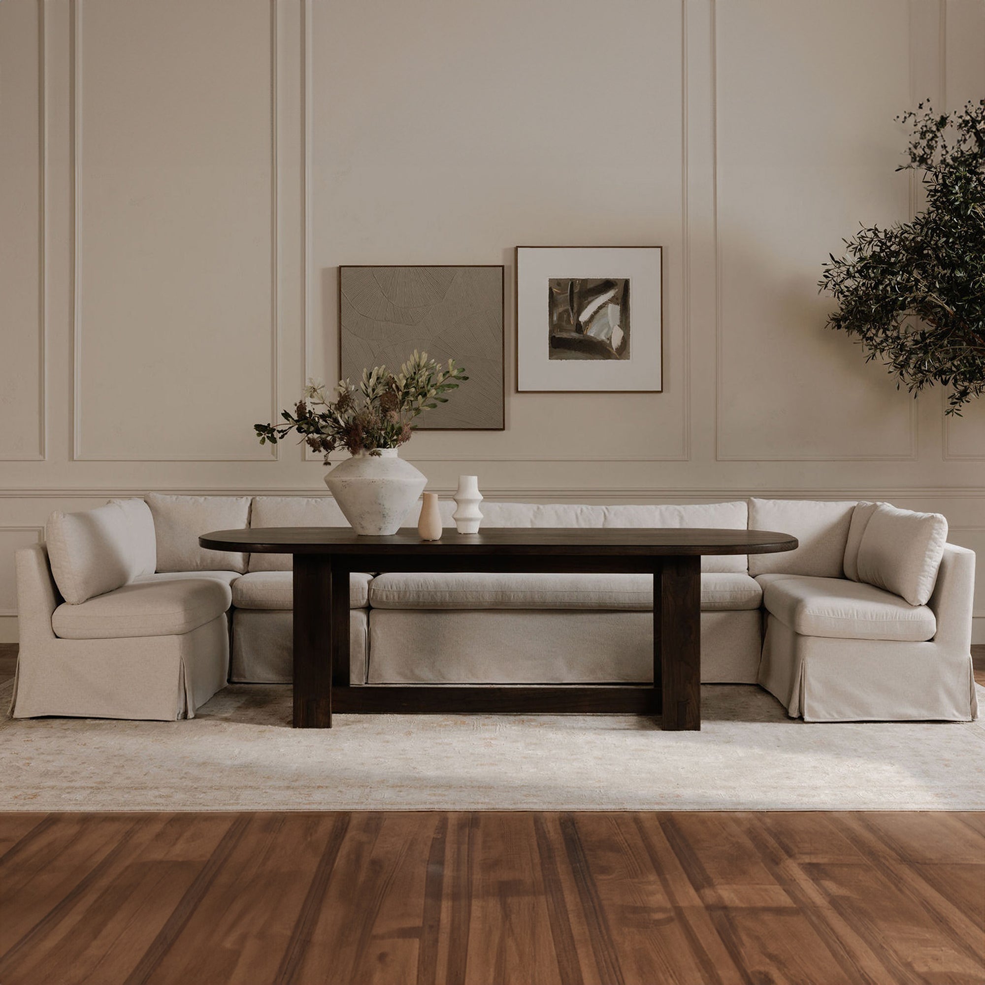 Moe's Home Fable 168" Slipcover Dining Banquette U-Shape Beige