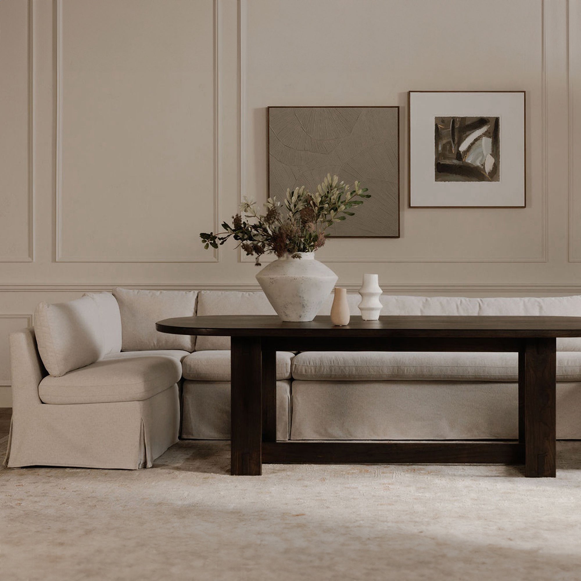 Moe's Home Fable 100.5" Slipcover Dining Banquette L-Shape Beige
