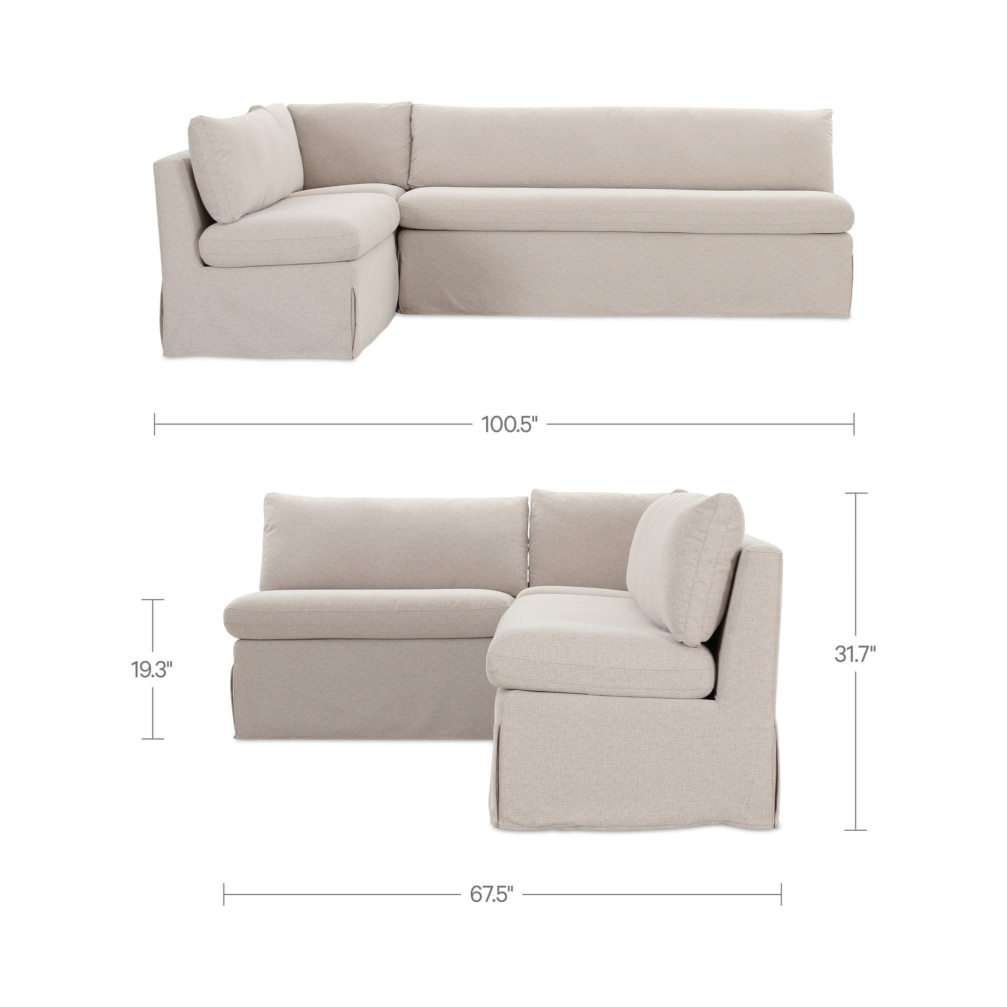 Moe's Home Fable 100.5" Slipcover Dining Banquette L-Shape Beige