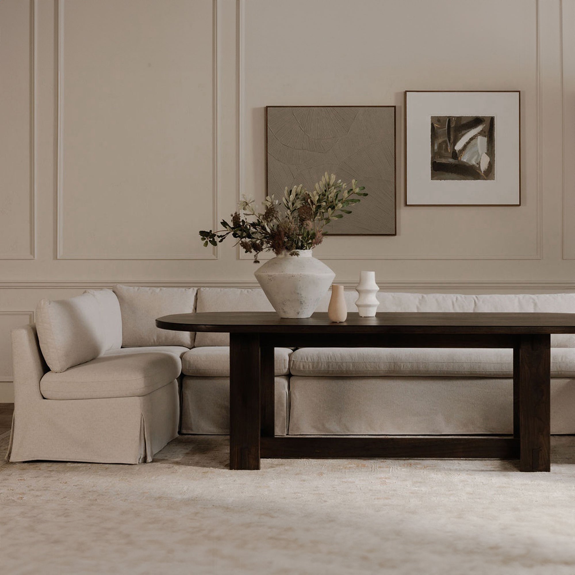 Moe's Home Fable 125.5" Slipcover Dining Banquette L-Shape Beige
