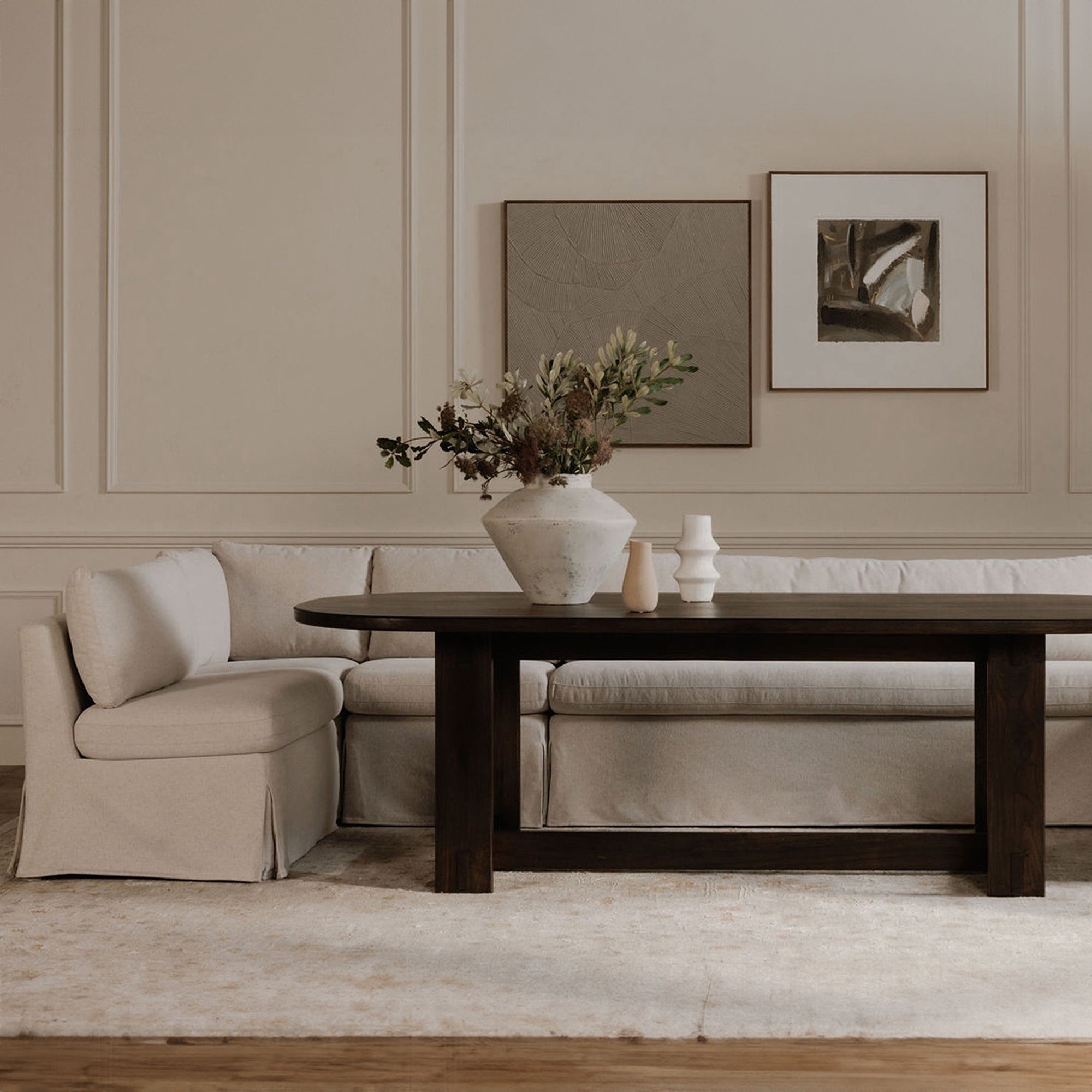 Moe's Home Fable 139.5" Slipcover Dining Banquette L-Shape Beige