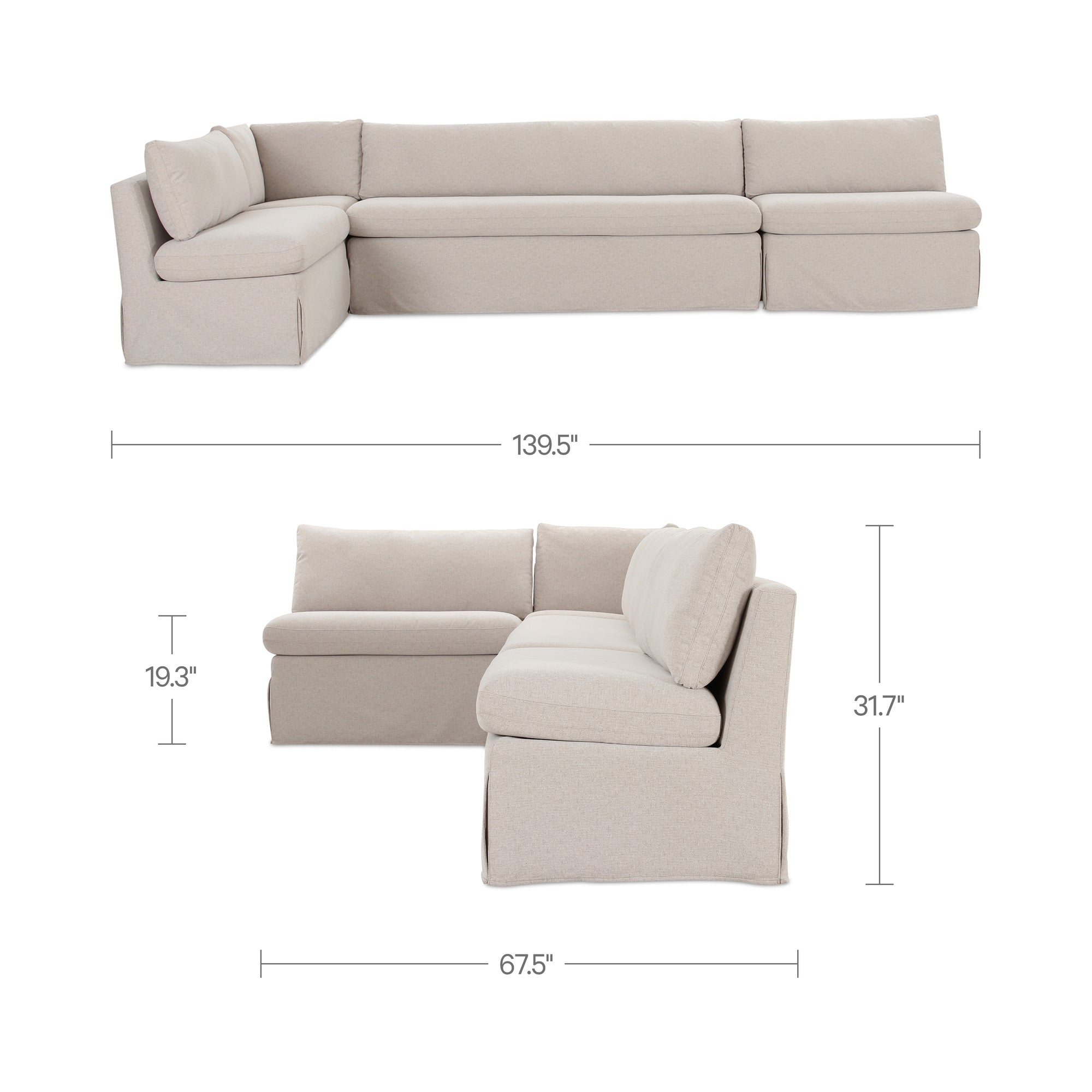 Moe's Home Fable 139.5" Slipcover Dining Banquette L-Shape Beige