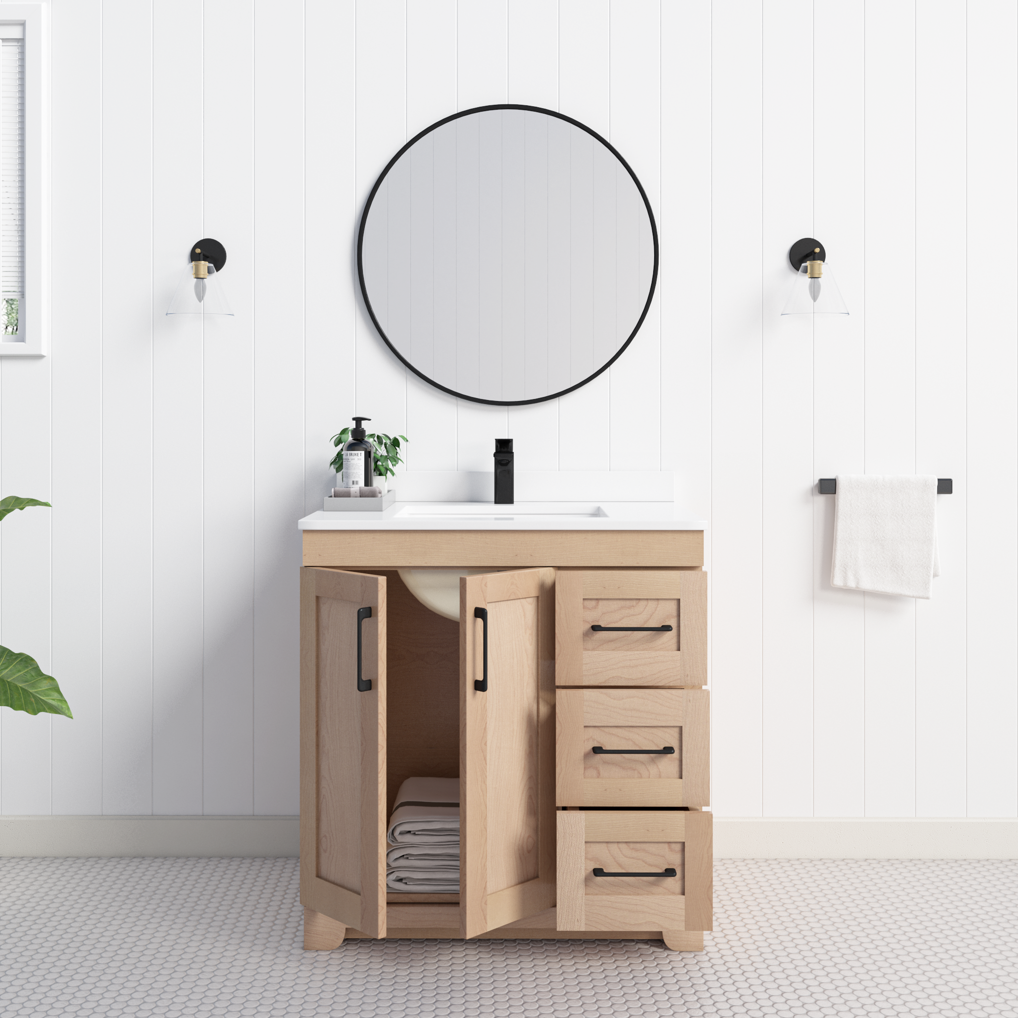 Chester 36" Solid-Wood Vanity with Quartz Countertop