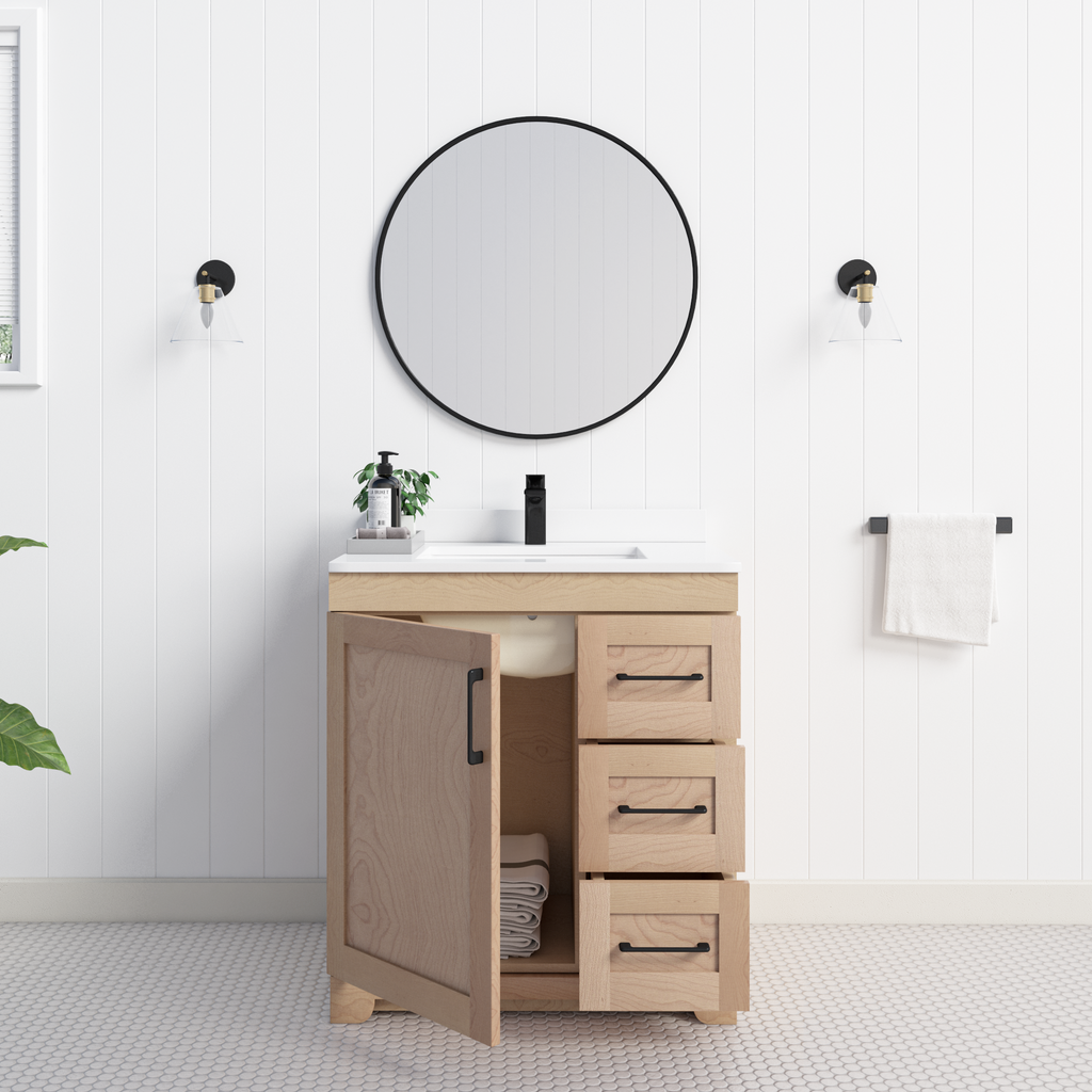 Chester 30" Solid-Wood Vanity with Quartz Countertop
