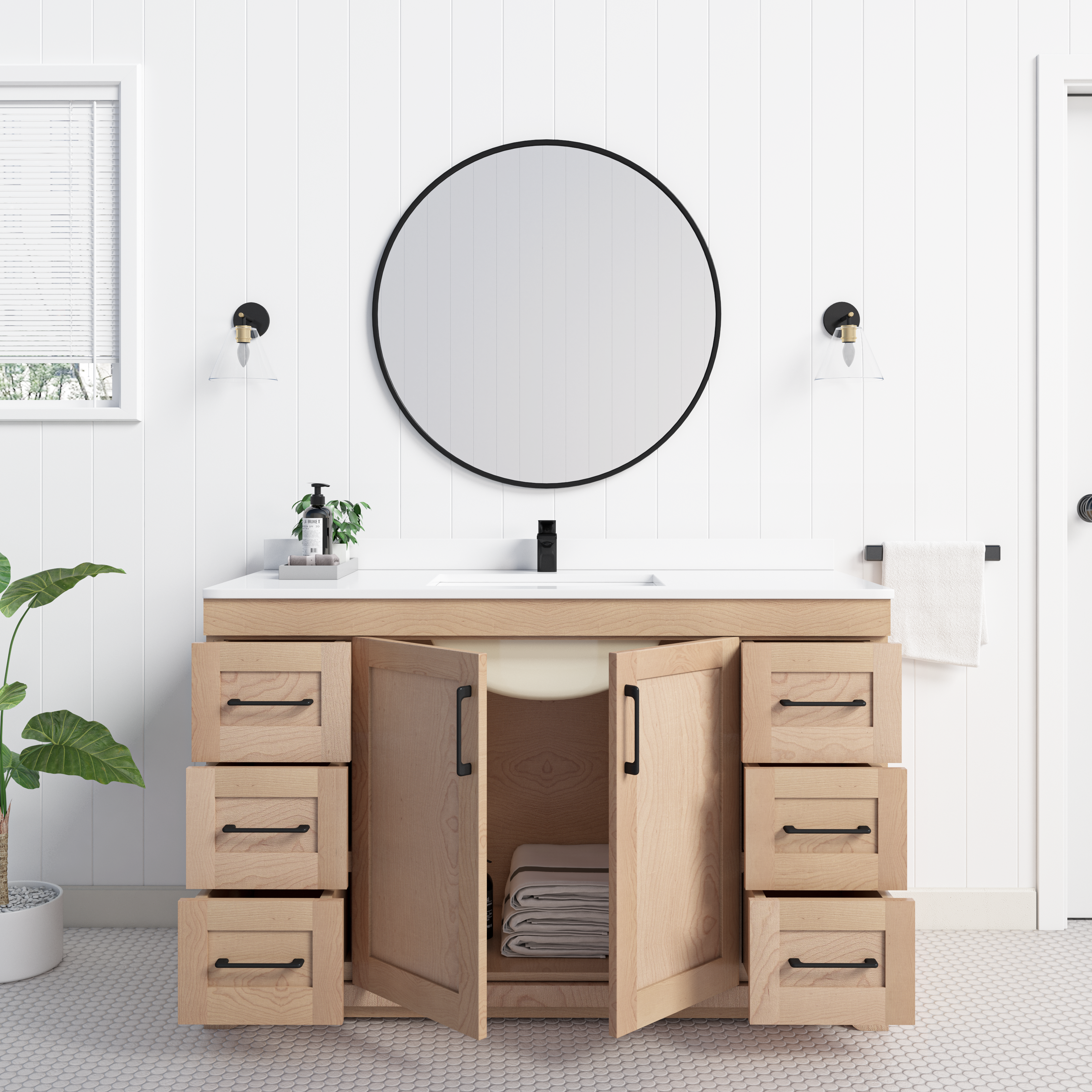 Chester 54" Single Sink Solid-Wood Vanity with Quartz Countertop