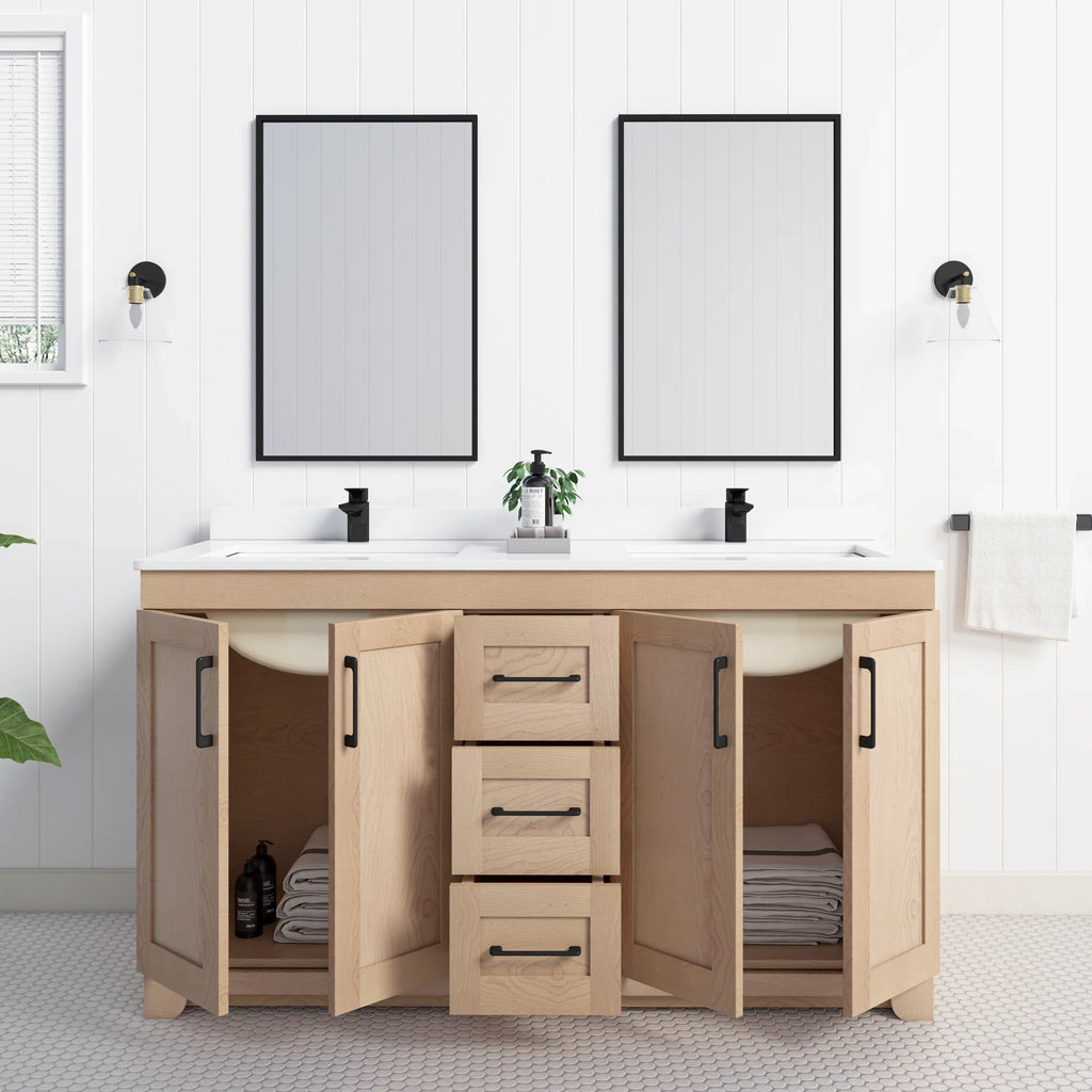 Chester 60" Double Sink Solid-Wood Vanity with Quartz Countertop