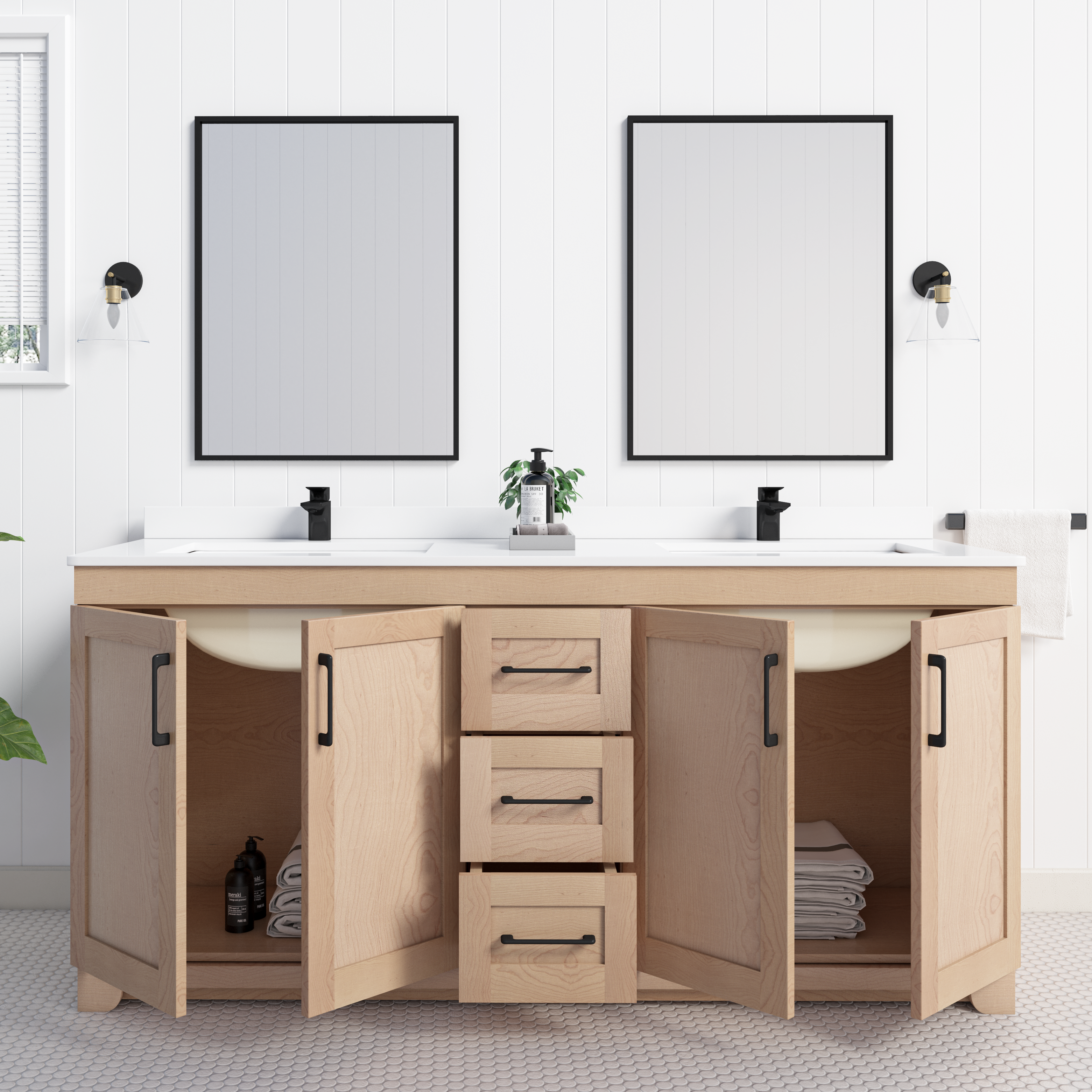 Chester 72" Double Sink Solid-Wood Vanity with Quartz Countertop