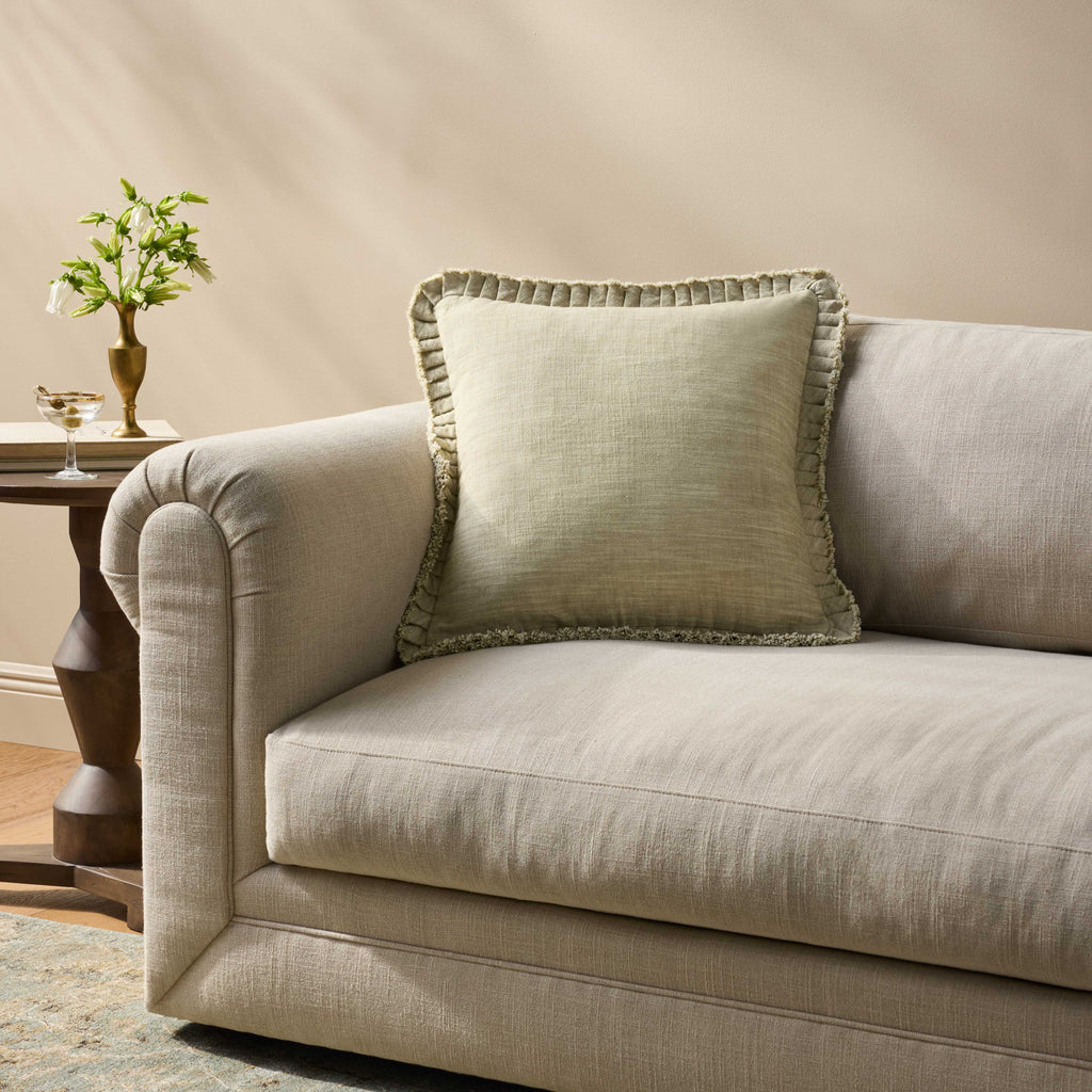 Loloi PLL0210 Linen Pleated Ruffle Edge Throw Pillow