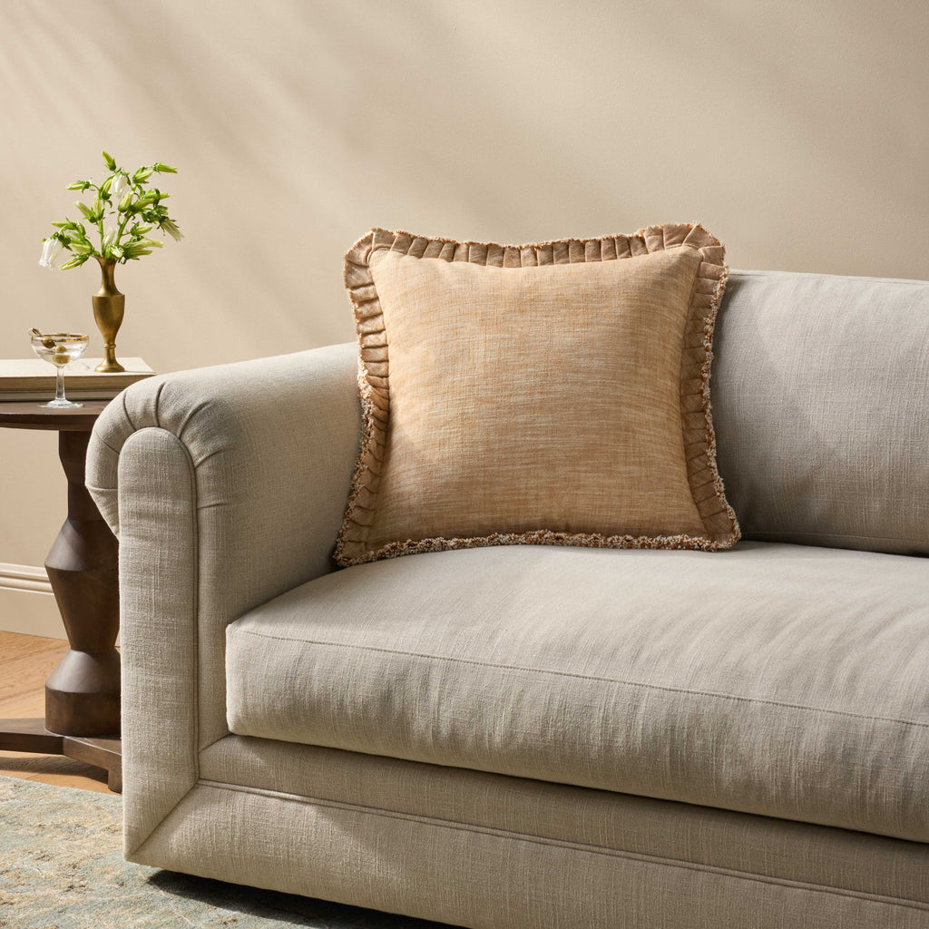 Loloi PLL0210 Linen Pleated Ruffle Edge Throw Pillow