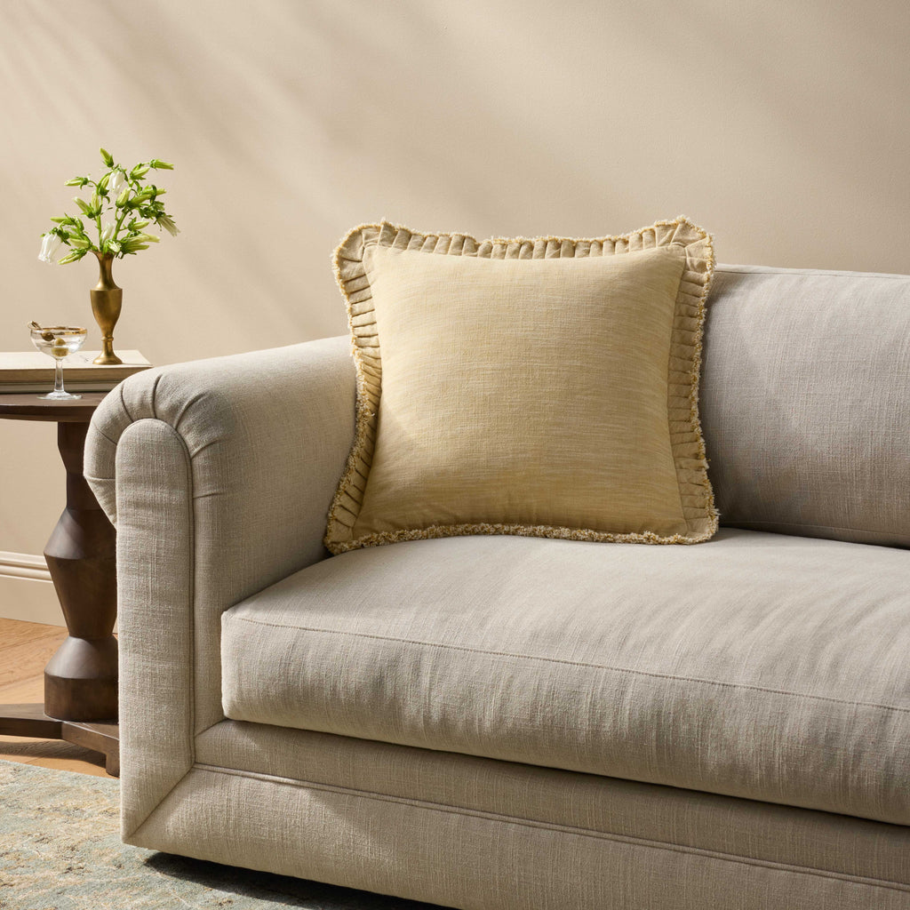 Loloi PLL0210 Linen Pleated Ruffle Edge Throw Pillow