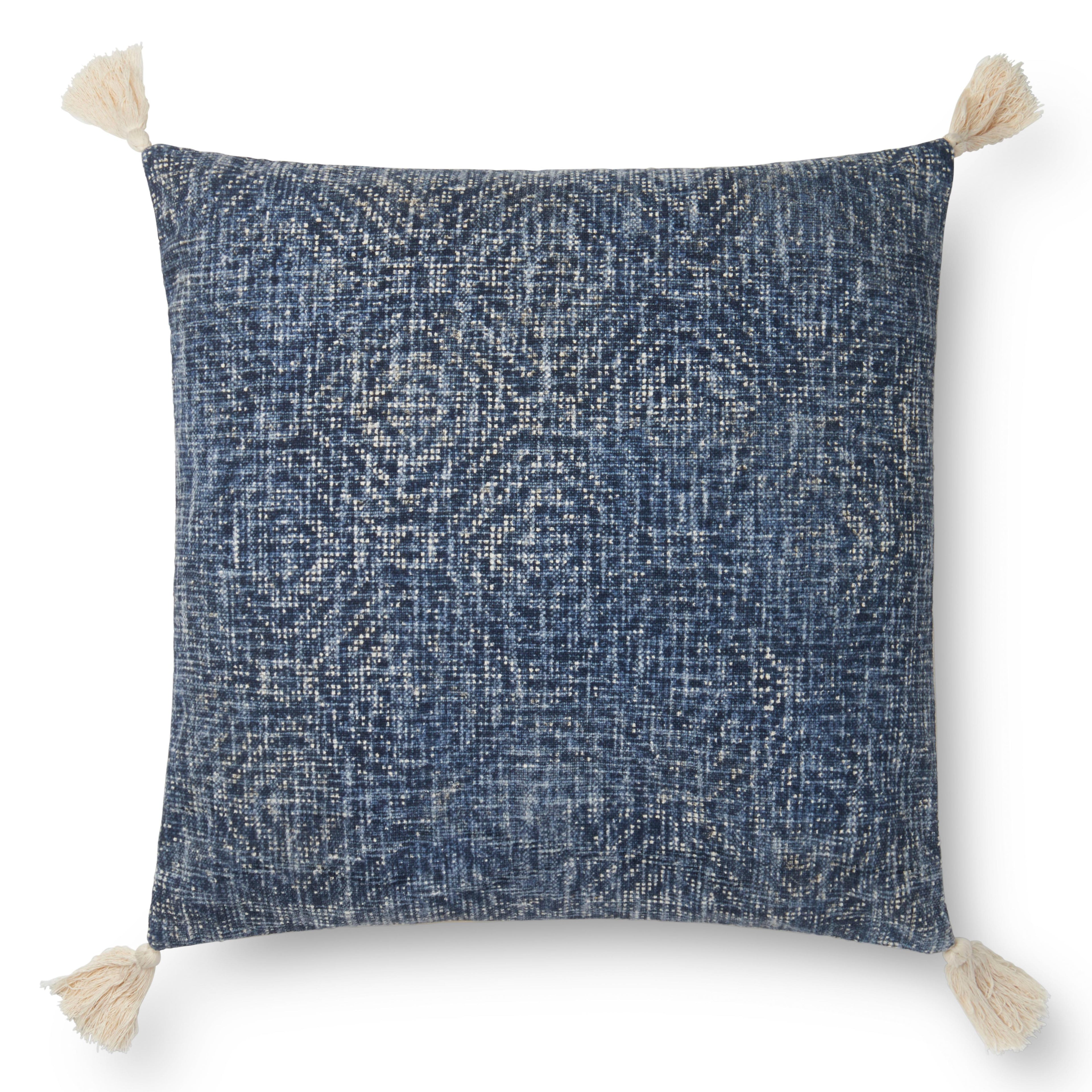 Loloi P0621 Hand-Woven Cotton Lumbar Throw Pillow with Corner Tassels