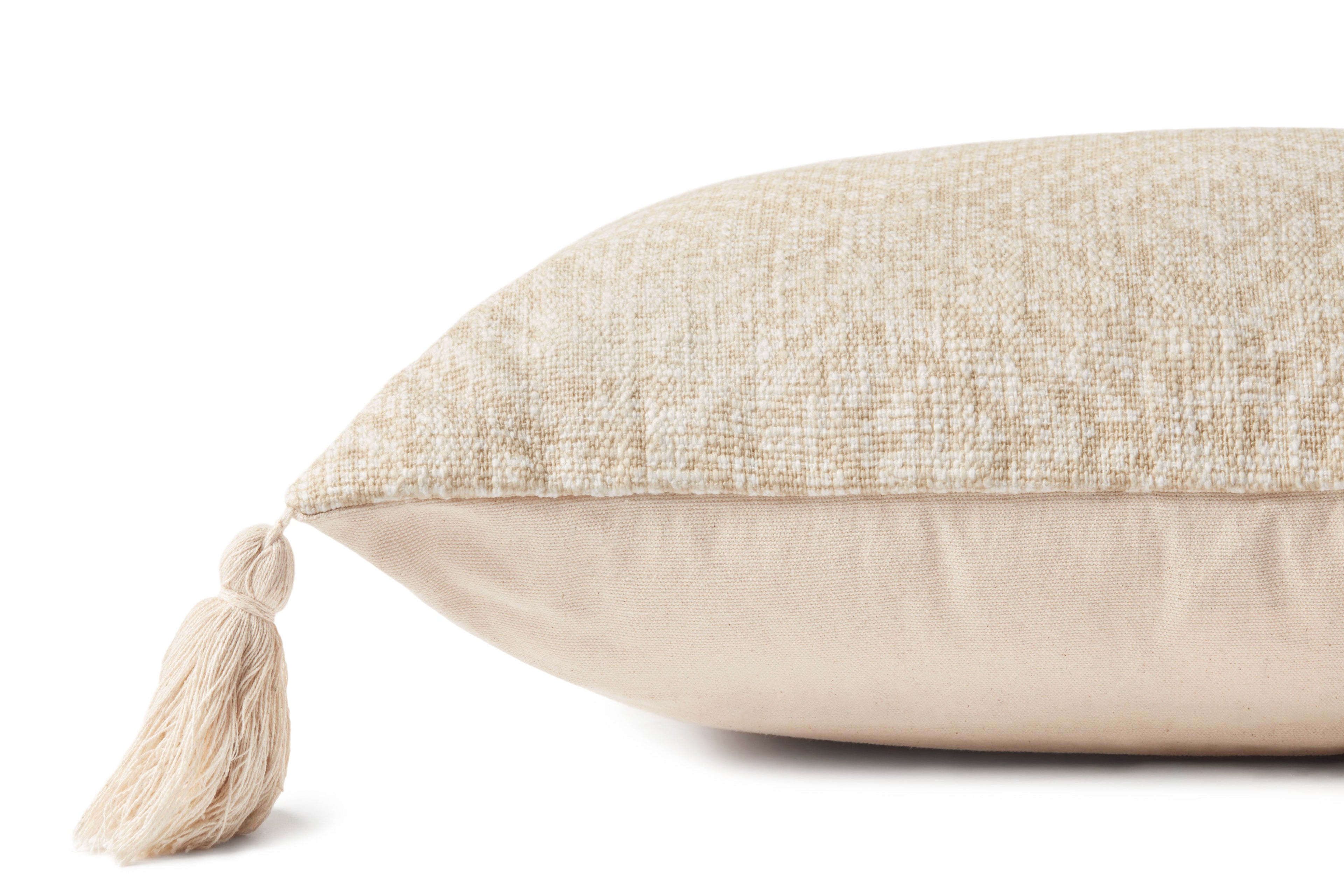 Loloi P0621 Hand-Woven Cotton Lumbar Throw Pillow with Corner Tassels