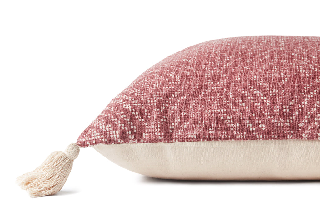 Loloi P0621 Hand-Woven Cotton Lumbar Throw Pillow with Corner Tassels