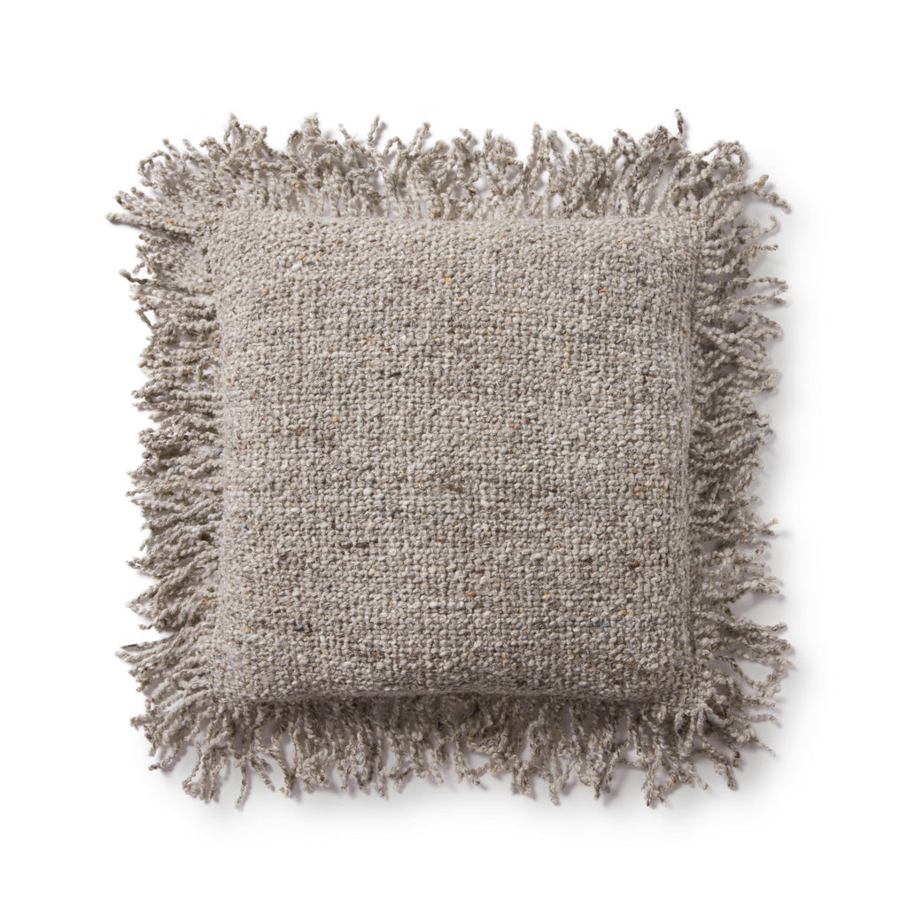 Loloi PLL0033 Pillow Hand-Woven Wool & Cotton Throw Pillow with Fringe Edge